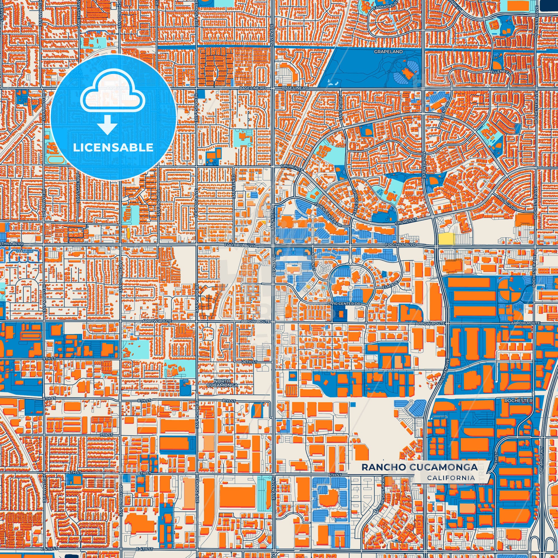 Canvas Print Template of Rancho Cucamonga Street Map