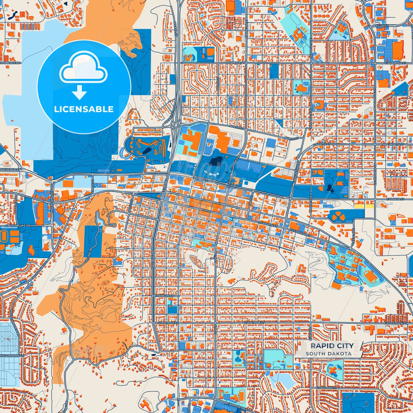 Canvas Print Template of Rapid City Street Map