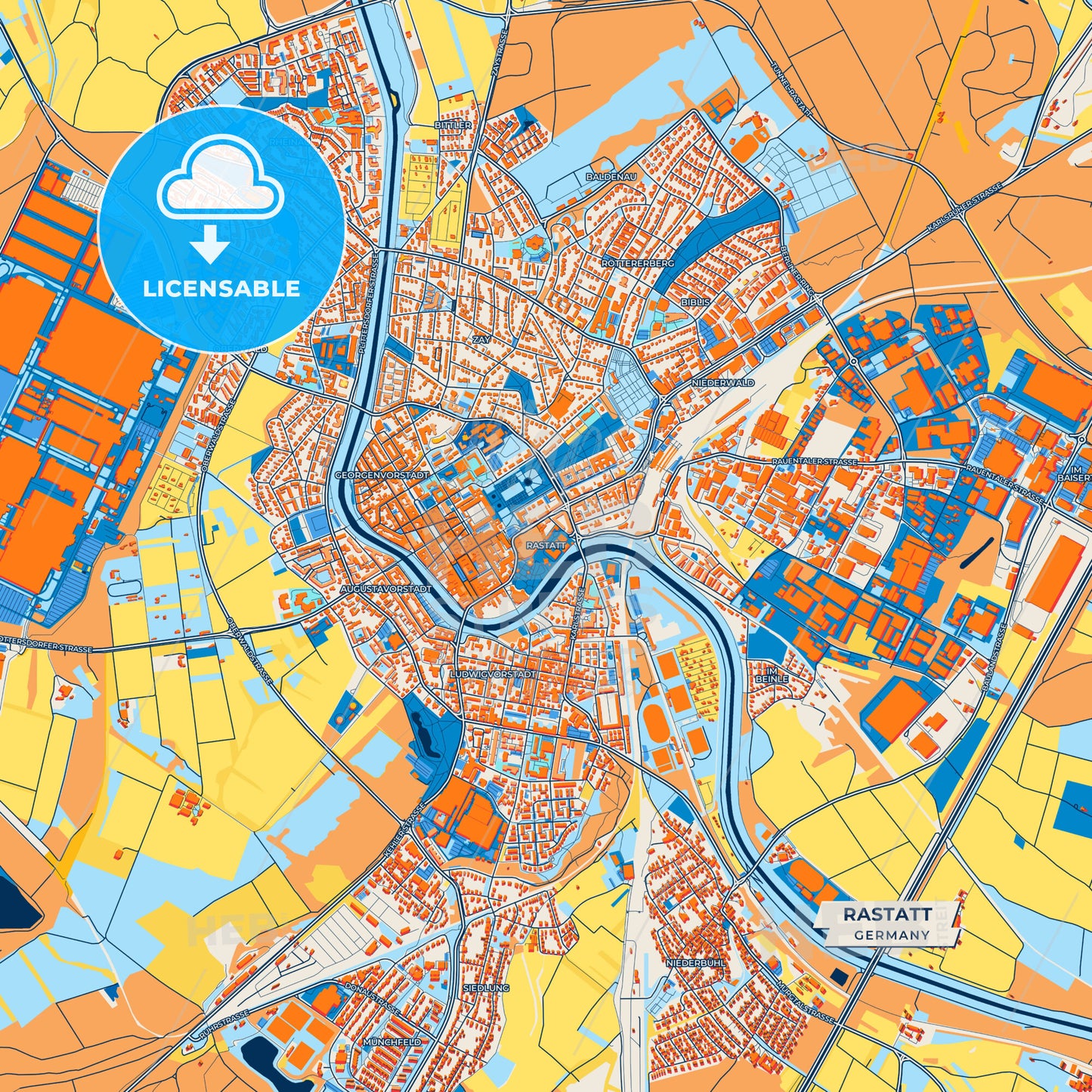 Canvas Print Template of Rastatt Street Map