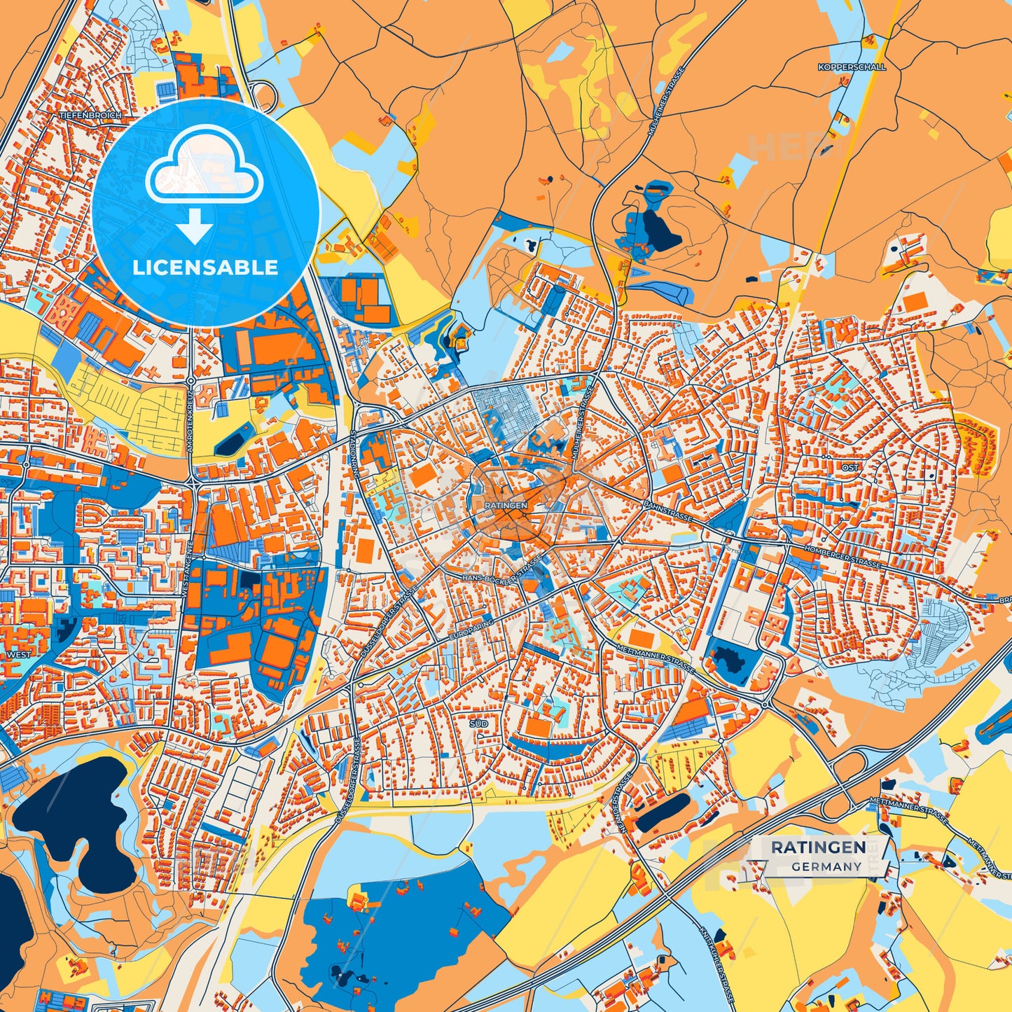 Canvas Print Template of Ratingen Street Map