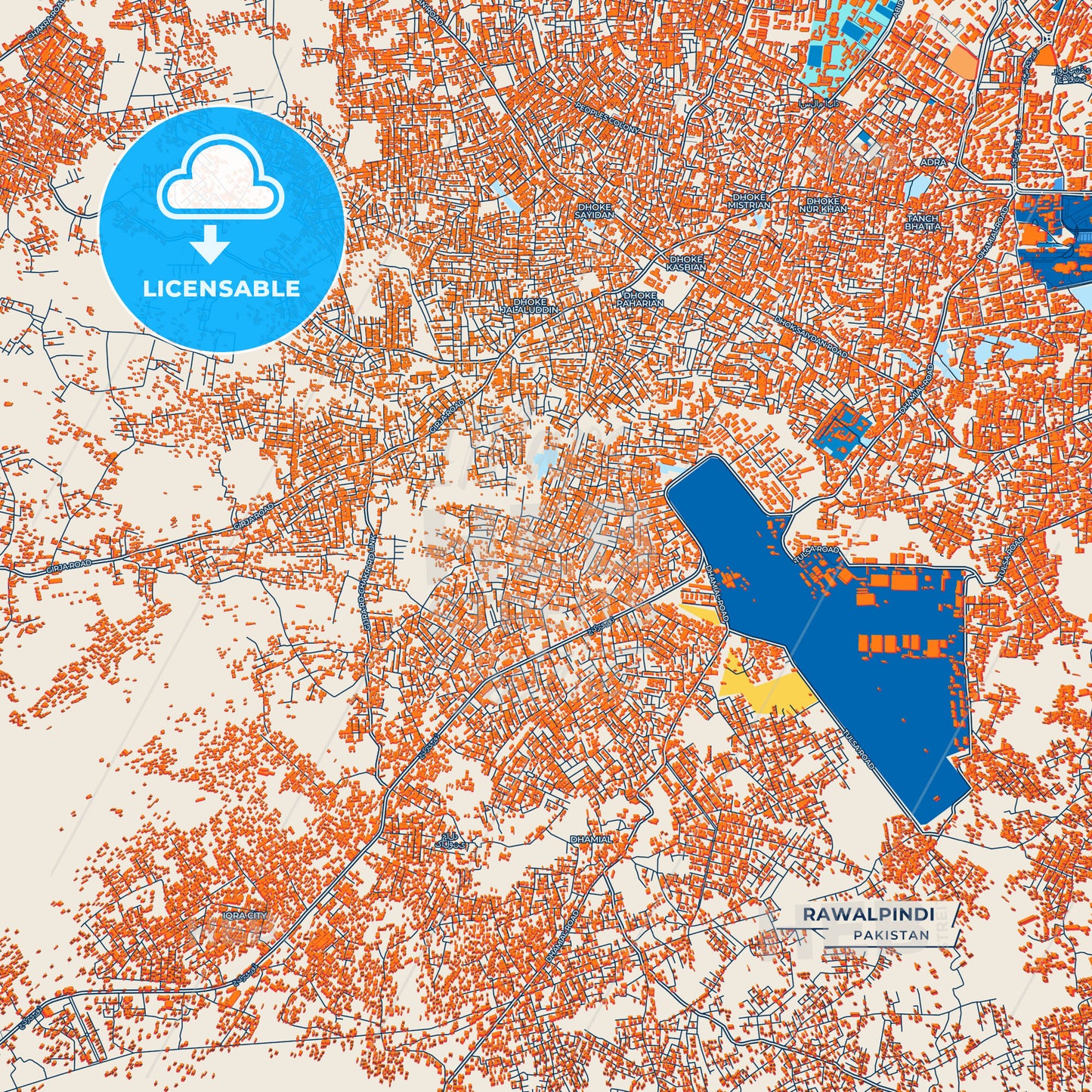 Canvas Print Template of Rawalpindi Street Map