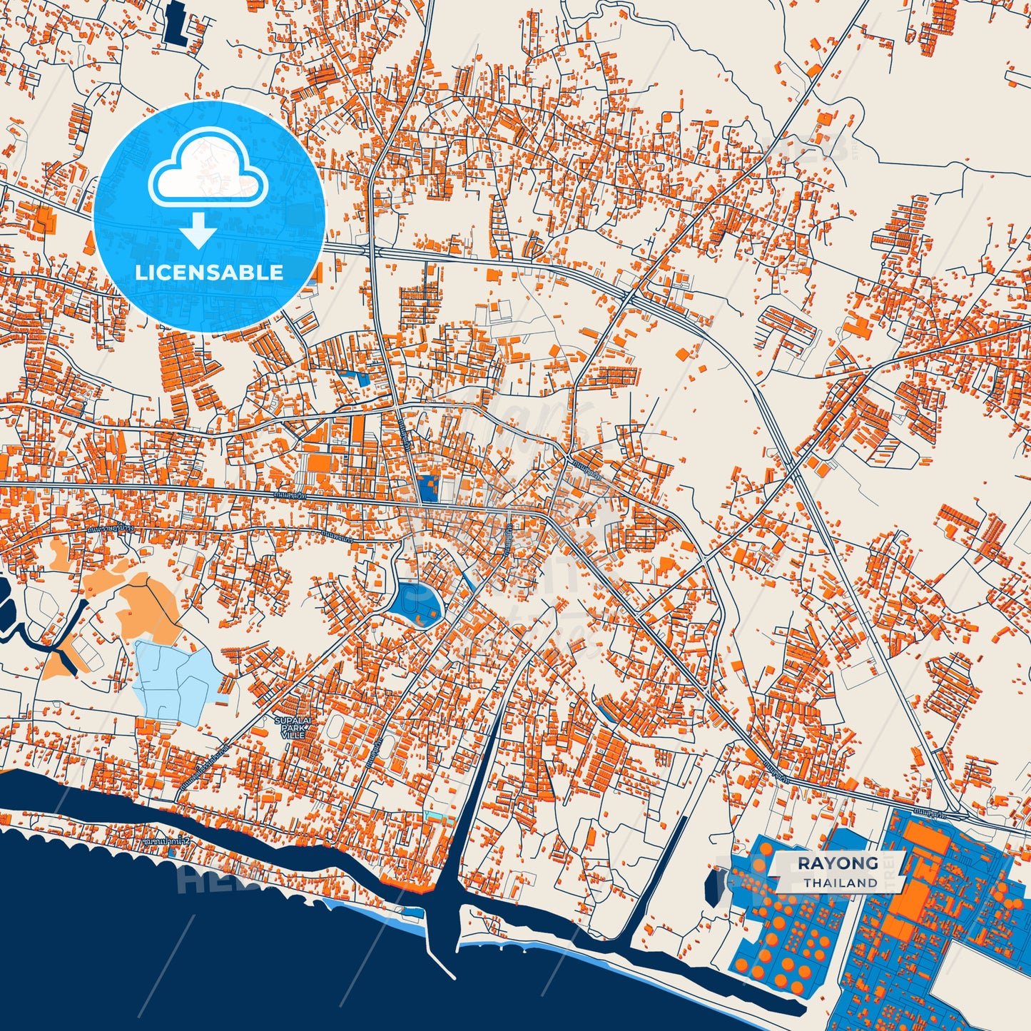 Canvas Print Template of Rayong Street Map