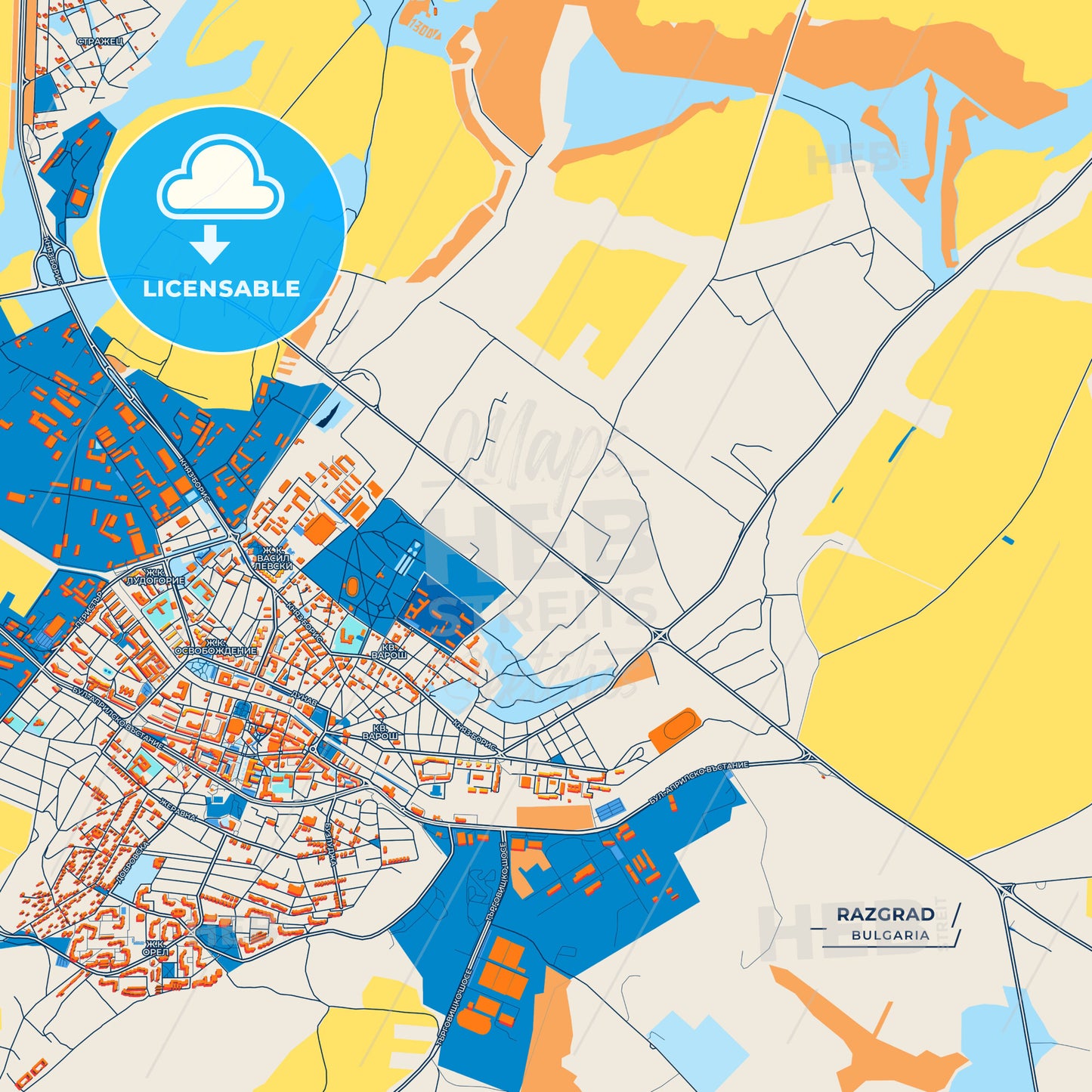 Canvas Print Template of Razgrad Street Map