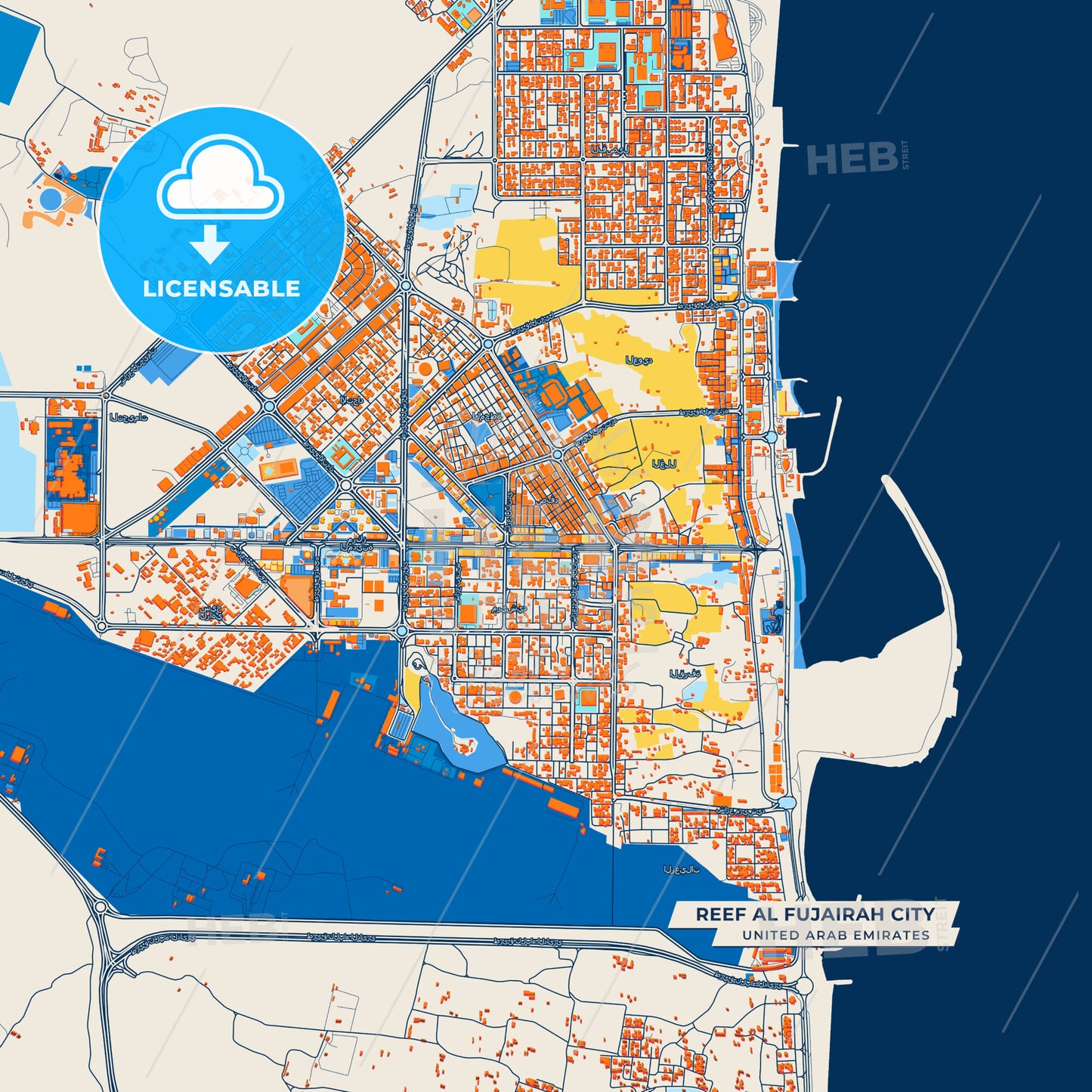 Canvas Print Template of Reef Al Fujairah City Street Map