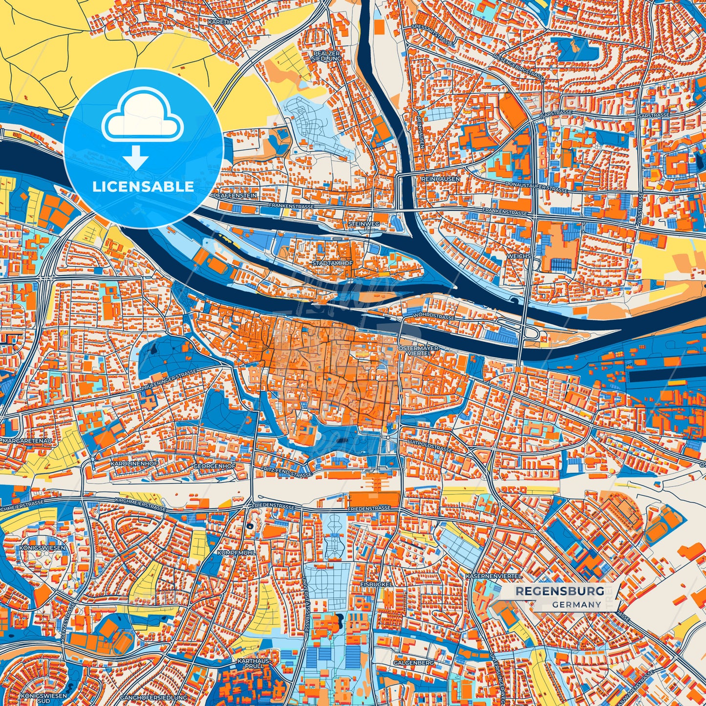 Canvas Print Template of Regensburg Street Map