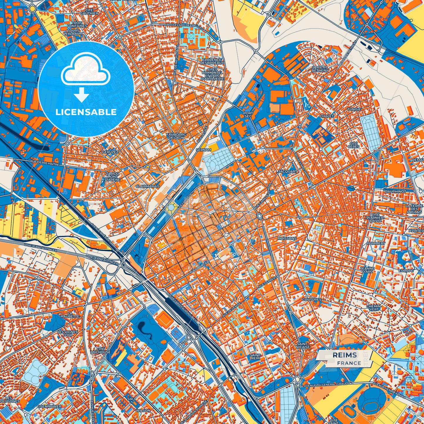 Canvas Print Template of Reims Street Map