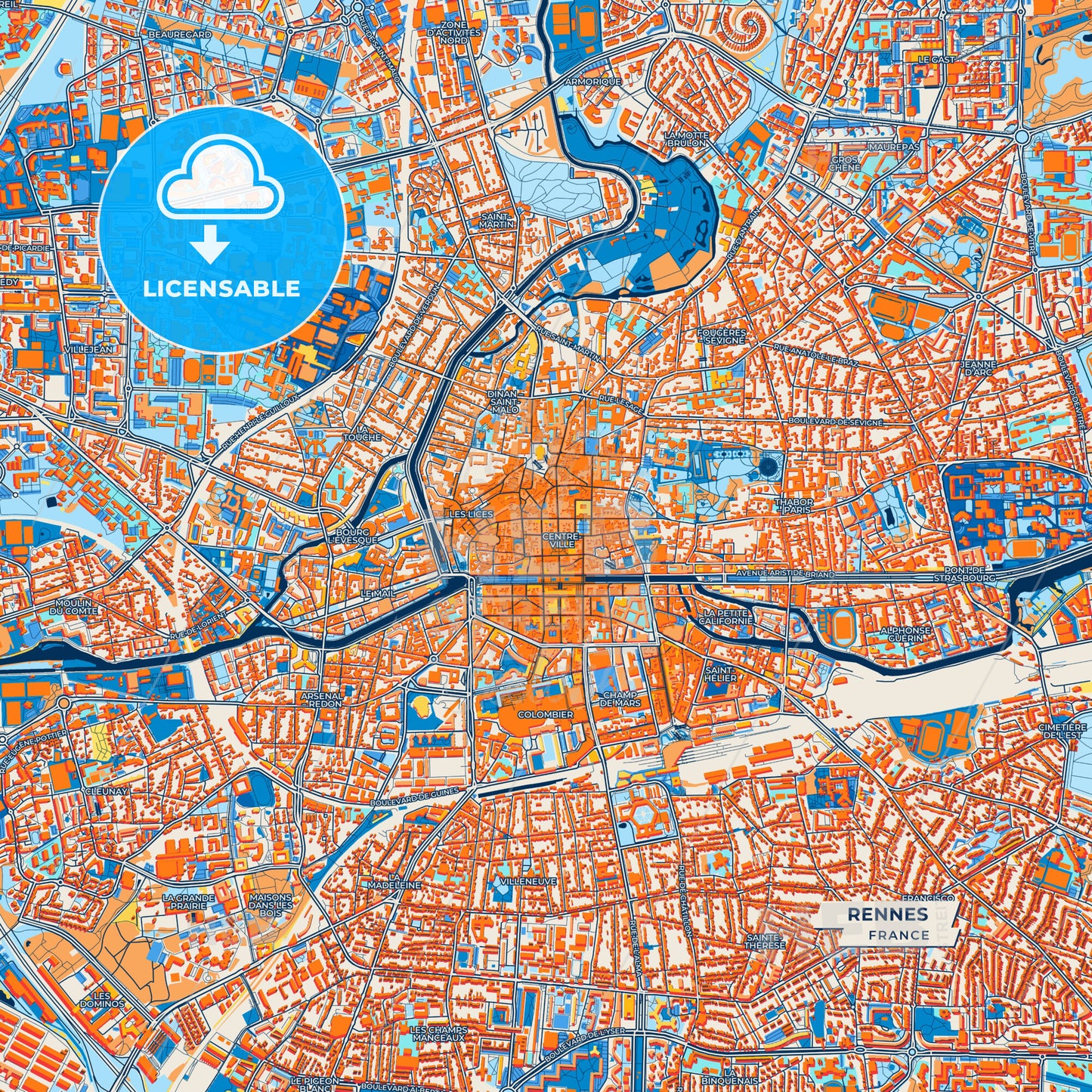 Canvas Print Template of Rennes Street Map