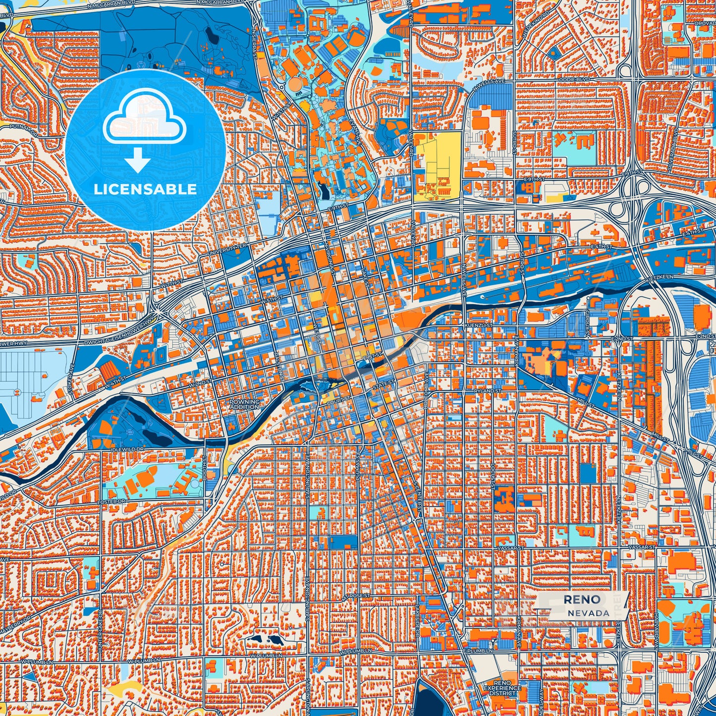 Canvas Print Template of Reno Street Map