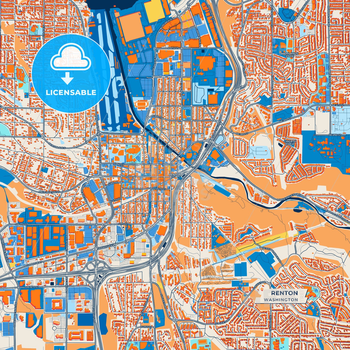 Canvas Print Template of Renton Street Map