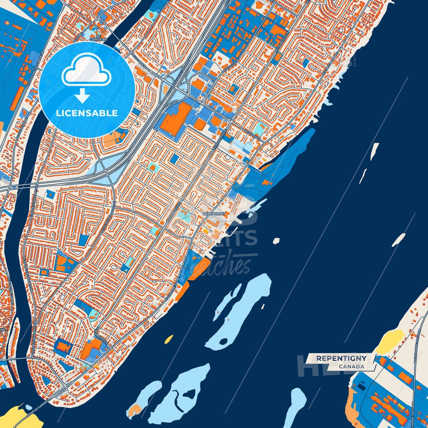 Canvas Print Template of Repentigny Street Map