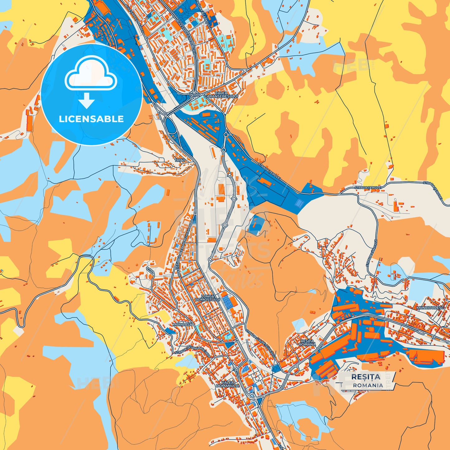 Canvas Print Template of Reșița Street Map