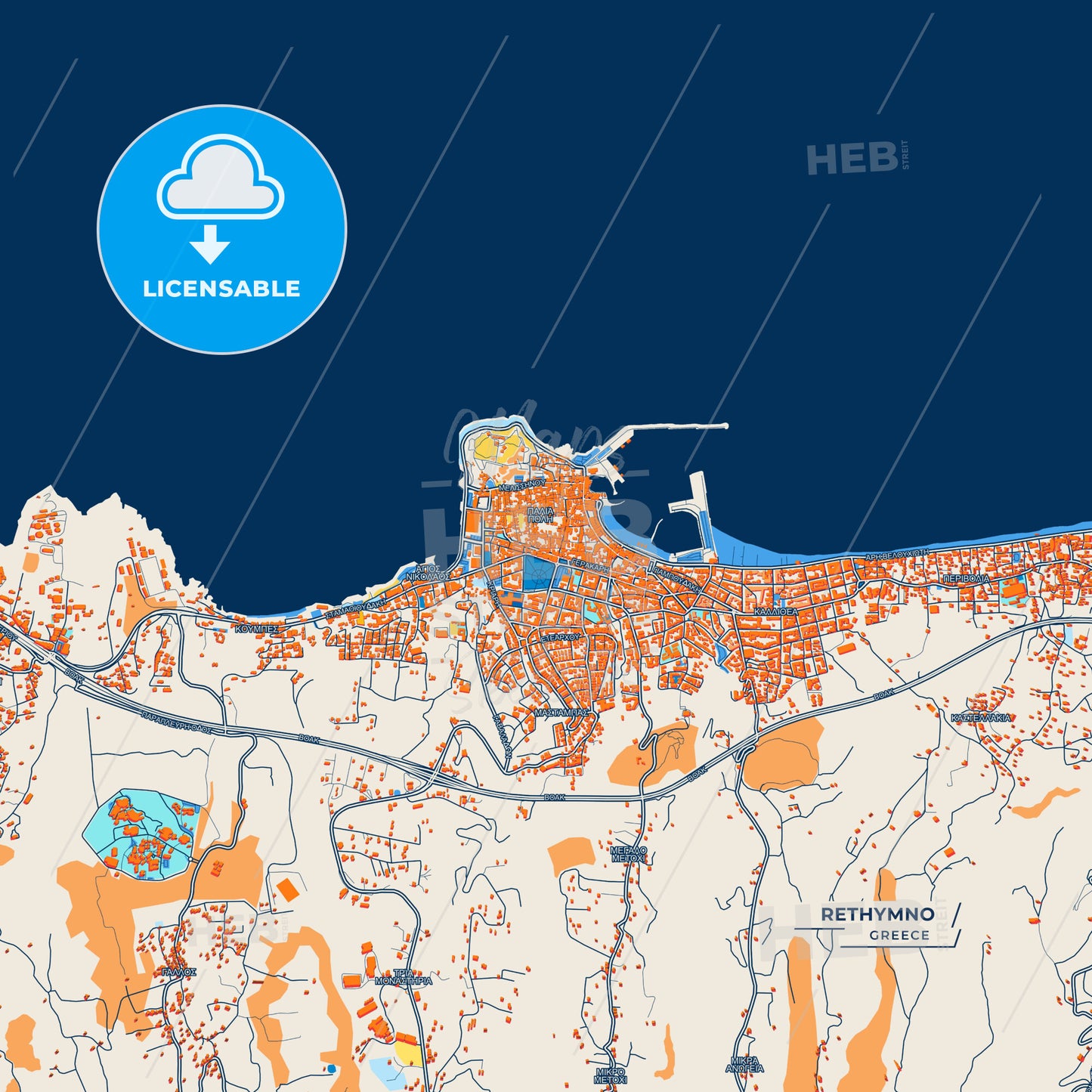Canvas Print Template of Rethymno Street Map