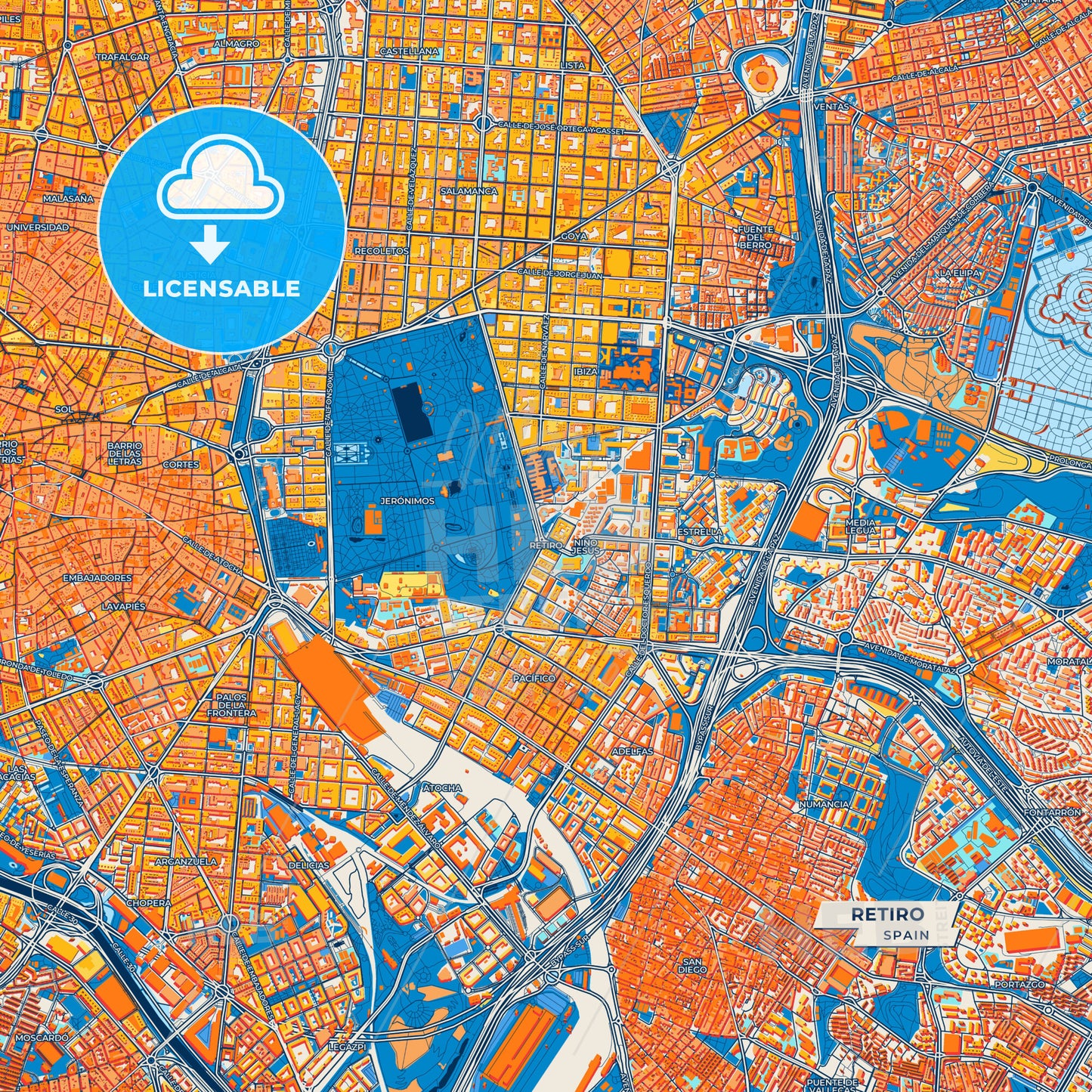 Canvas Print Template of Retiro Street Map