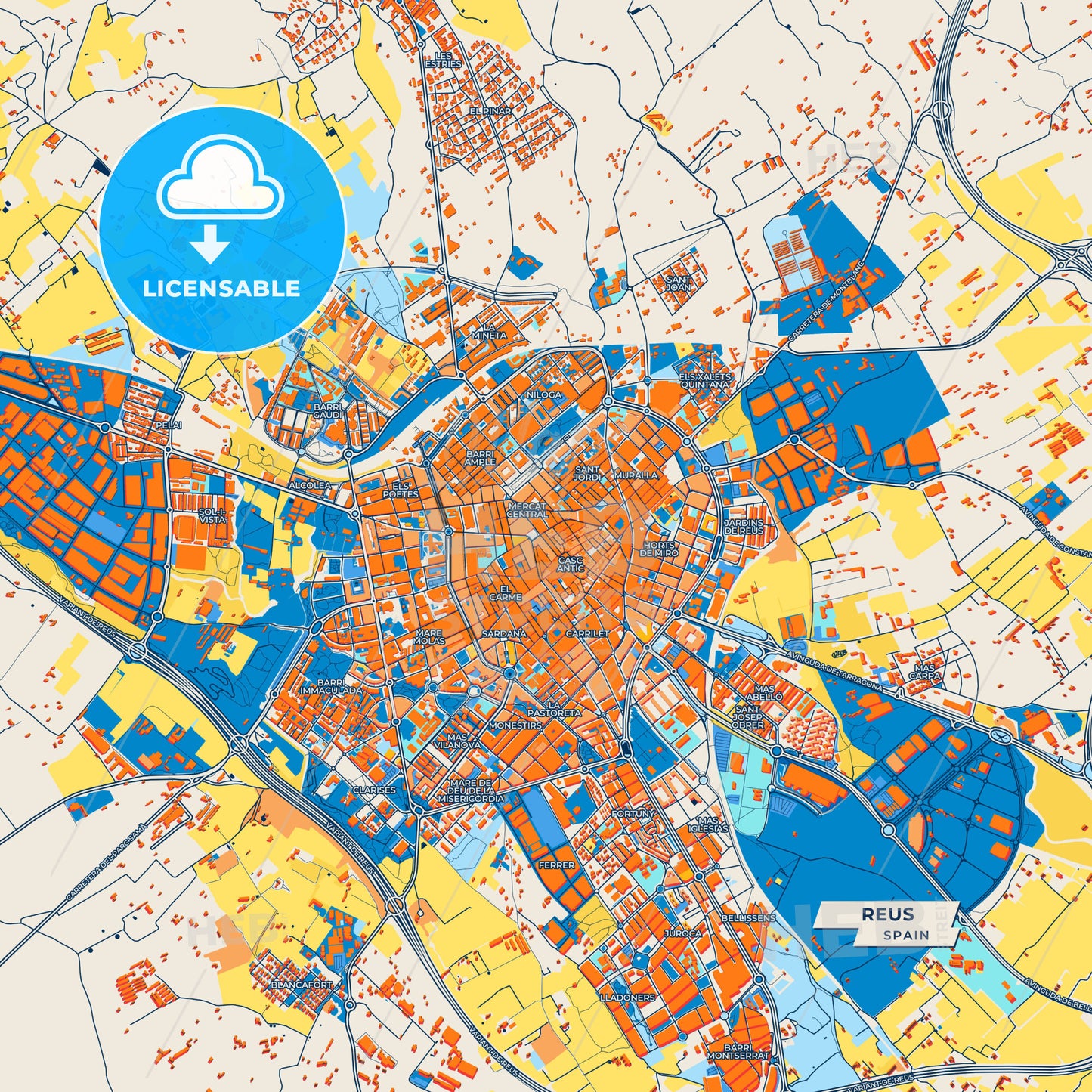 Canvas Print Template of Reus Street Map