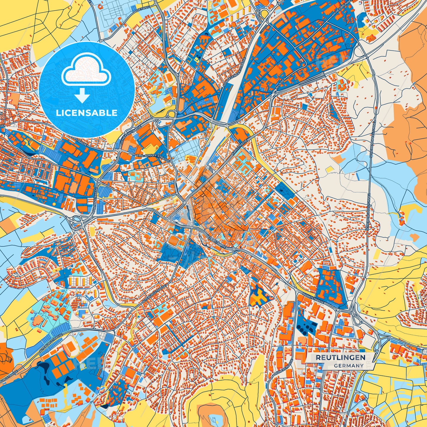 Canvas Print Template of Reutlingen Street Map