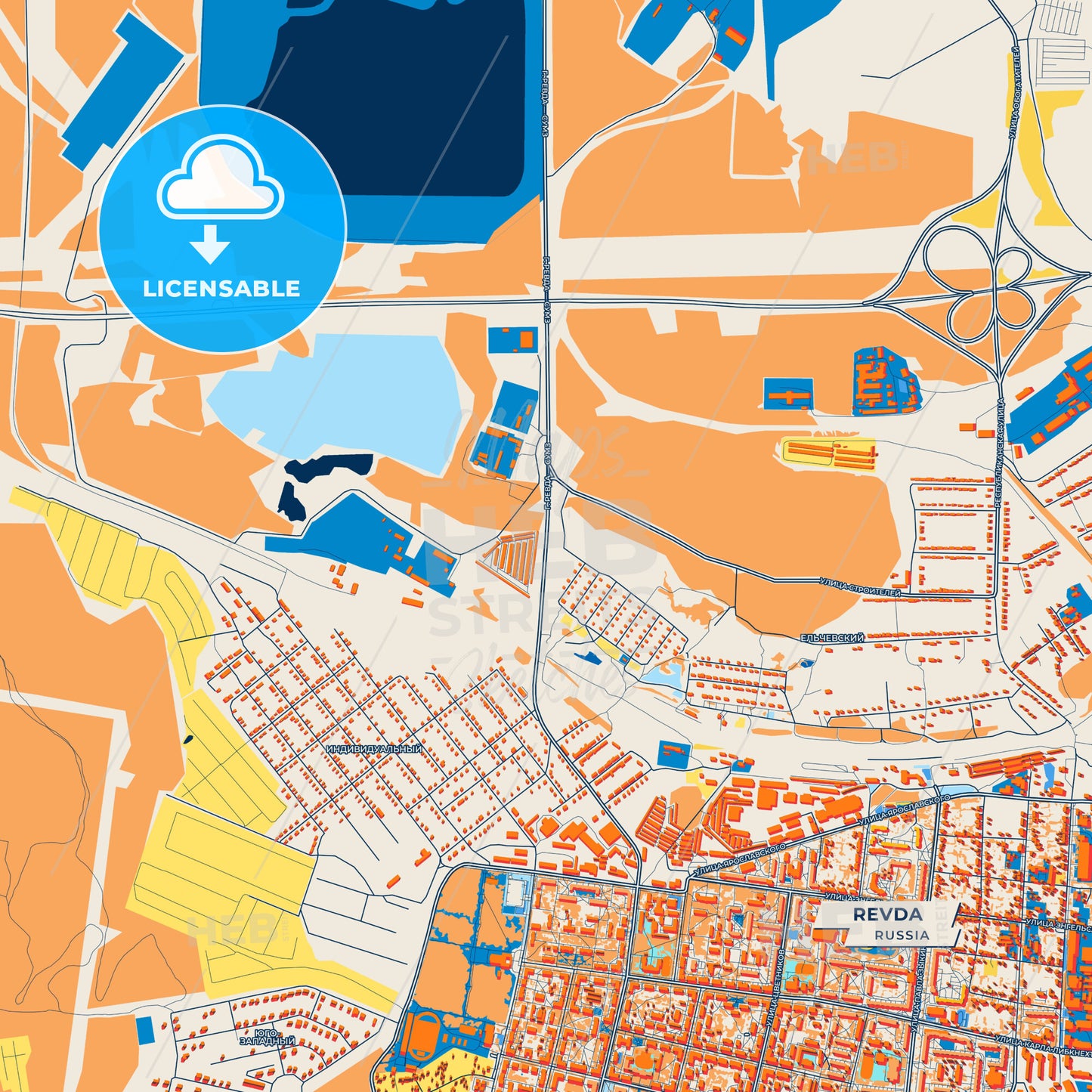 Canvas Print Template of Revda Street Map