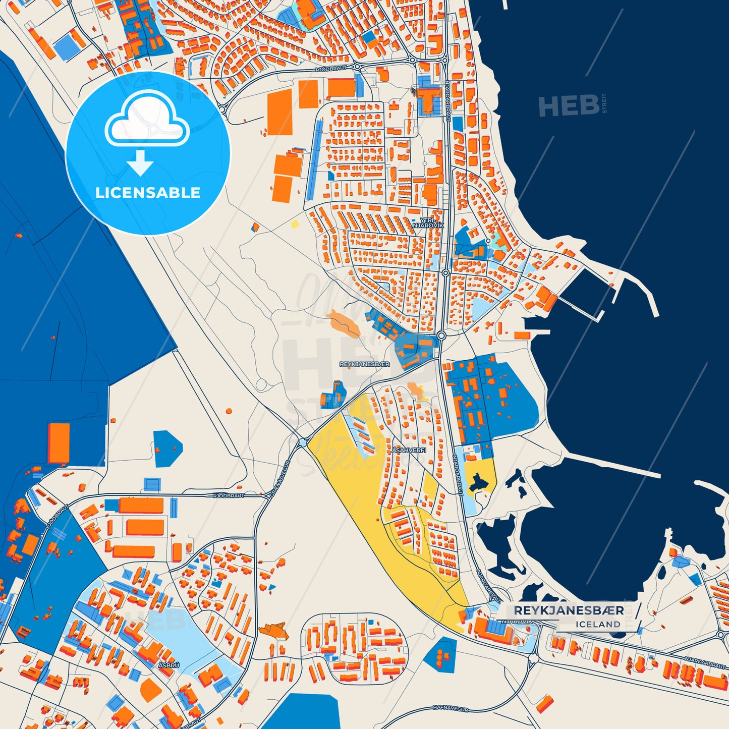 Canvas Print Template of Reykjanesbær Street Map