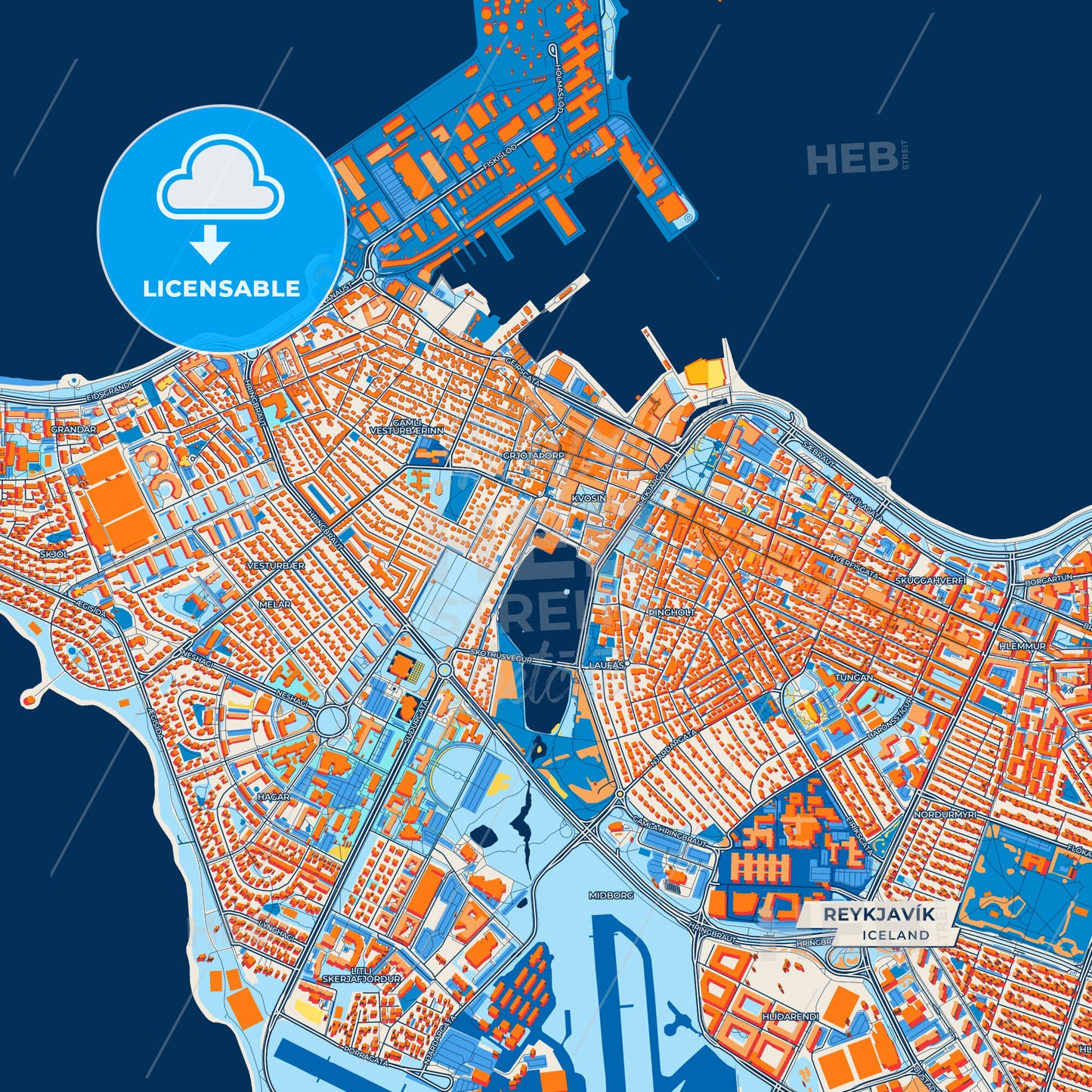 Canvas Print Template of Reykjavík Street Map