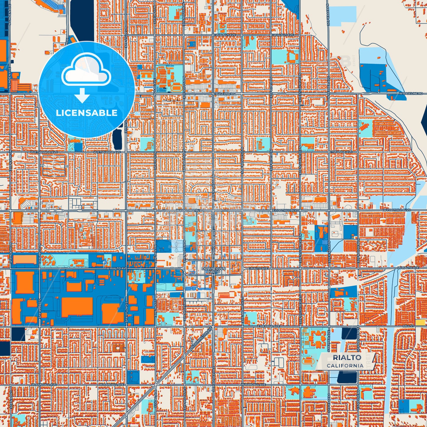 Canvas Print Template of Rialto Street Map