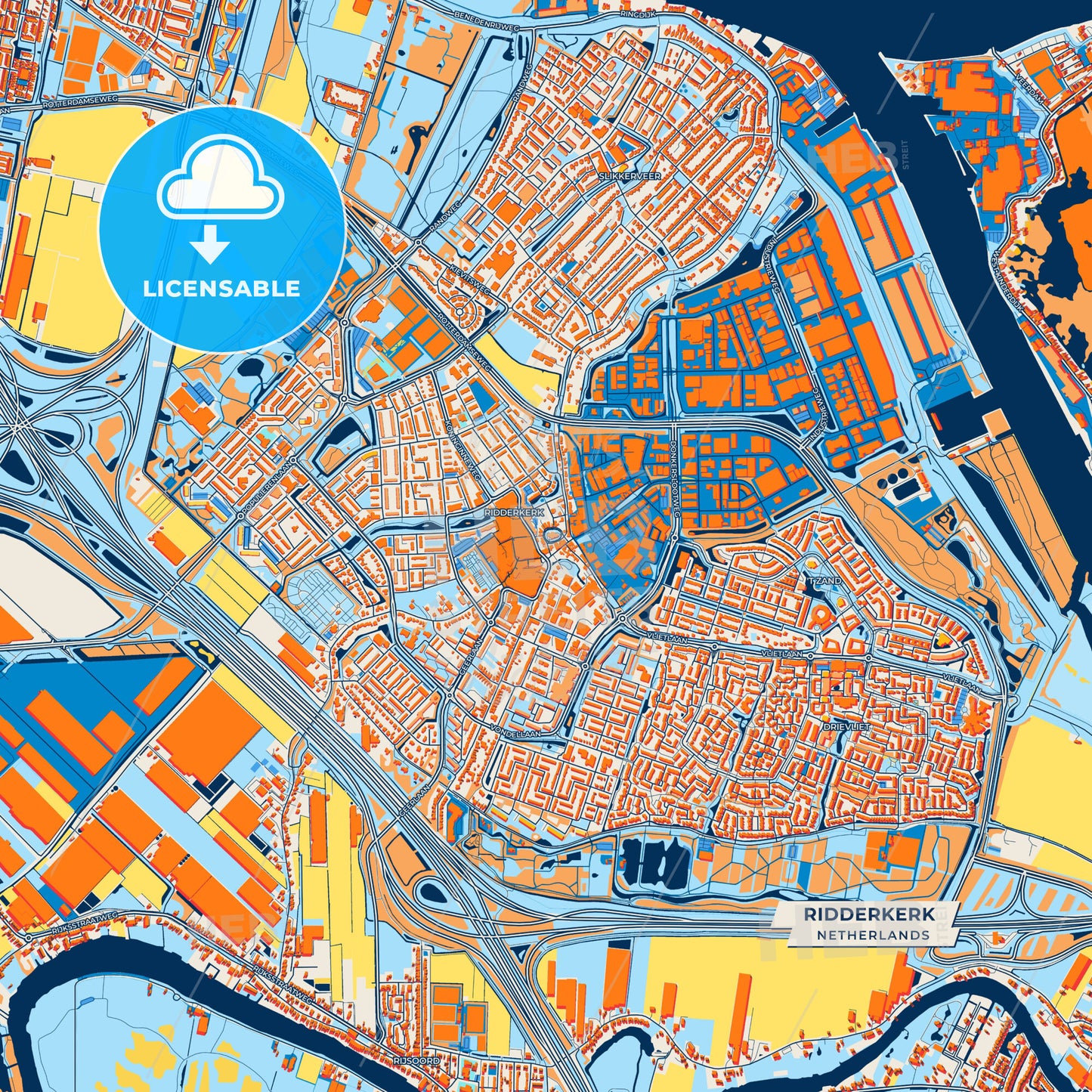Canvas Print Template of Ridderkerk Street Map