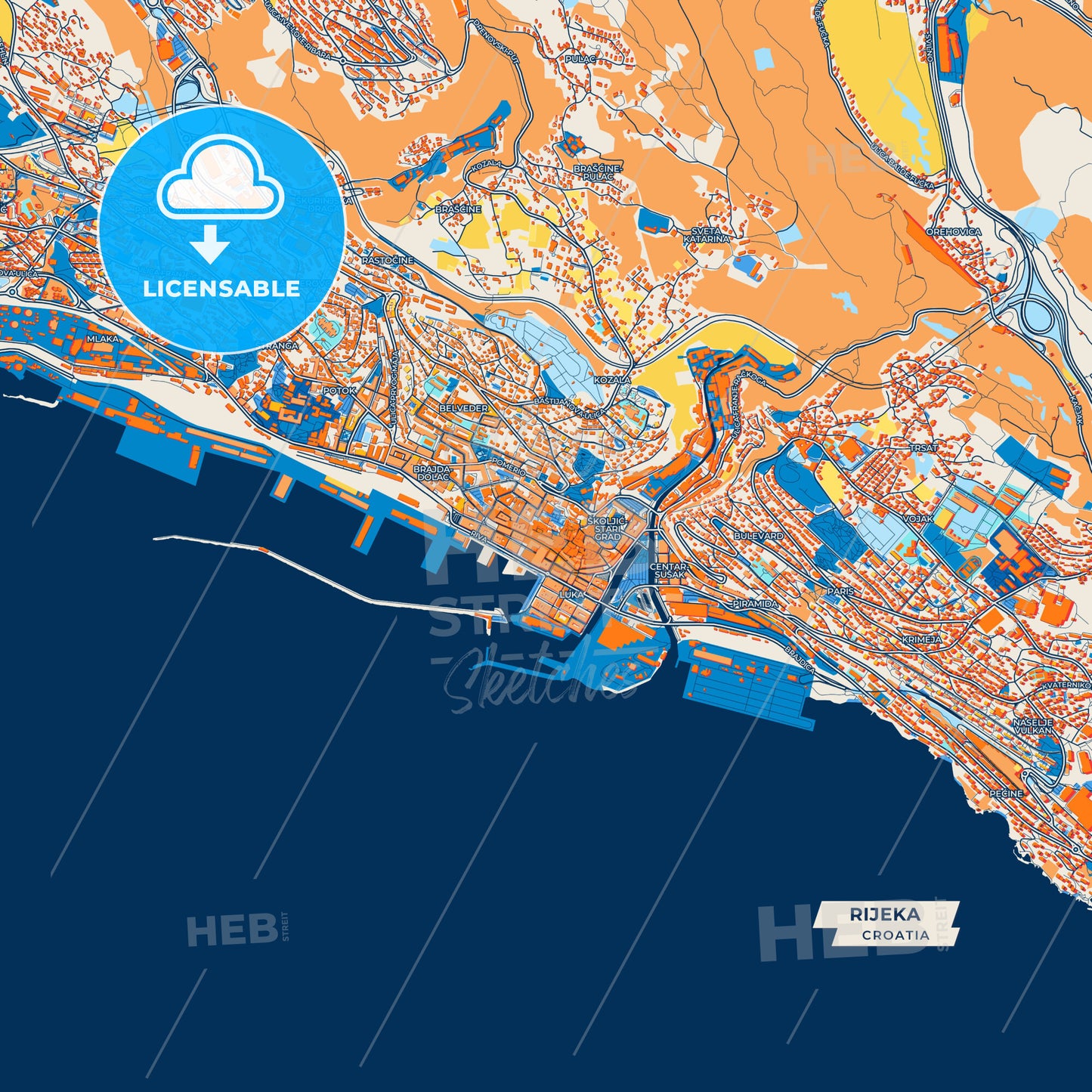 Canvas Print Template of Rijeka Street Map