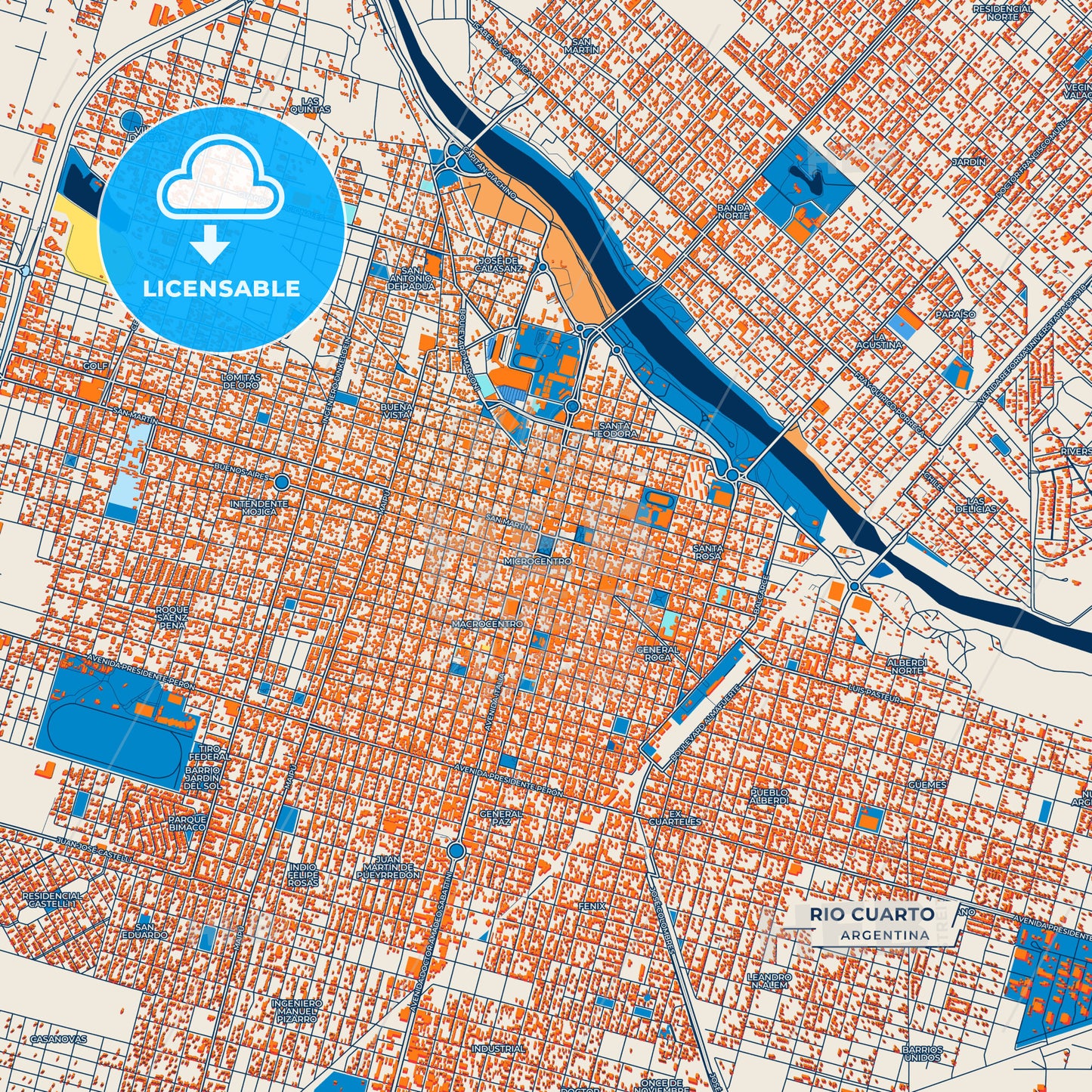 Canvas Print Template of Rio Cuarto Street Map