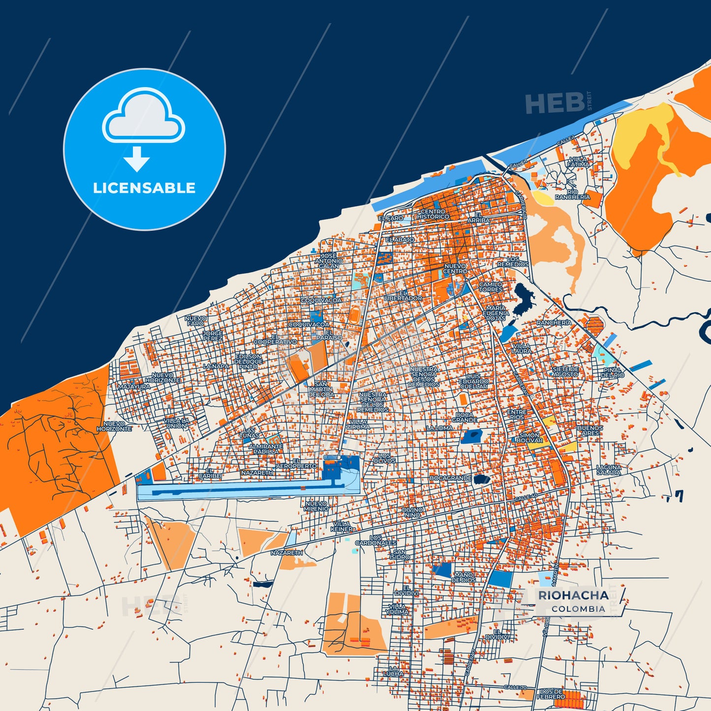 Canvas Print Template of Riohacha Street Map