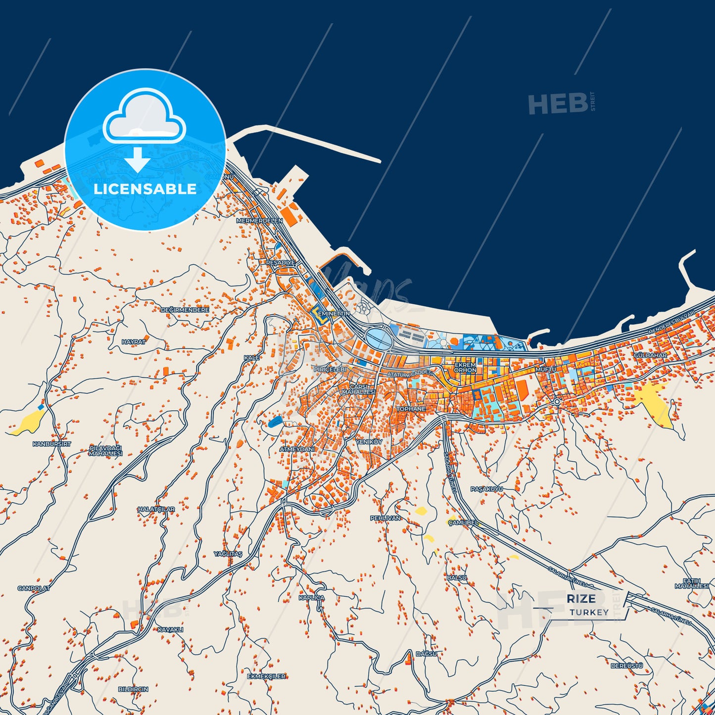 Canvas Print Template of Rize Street Map