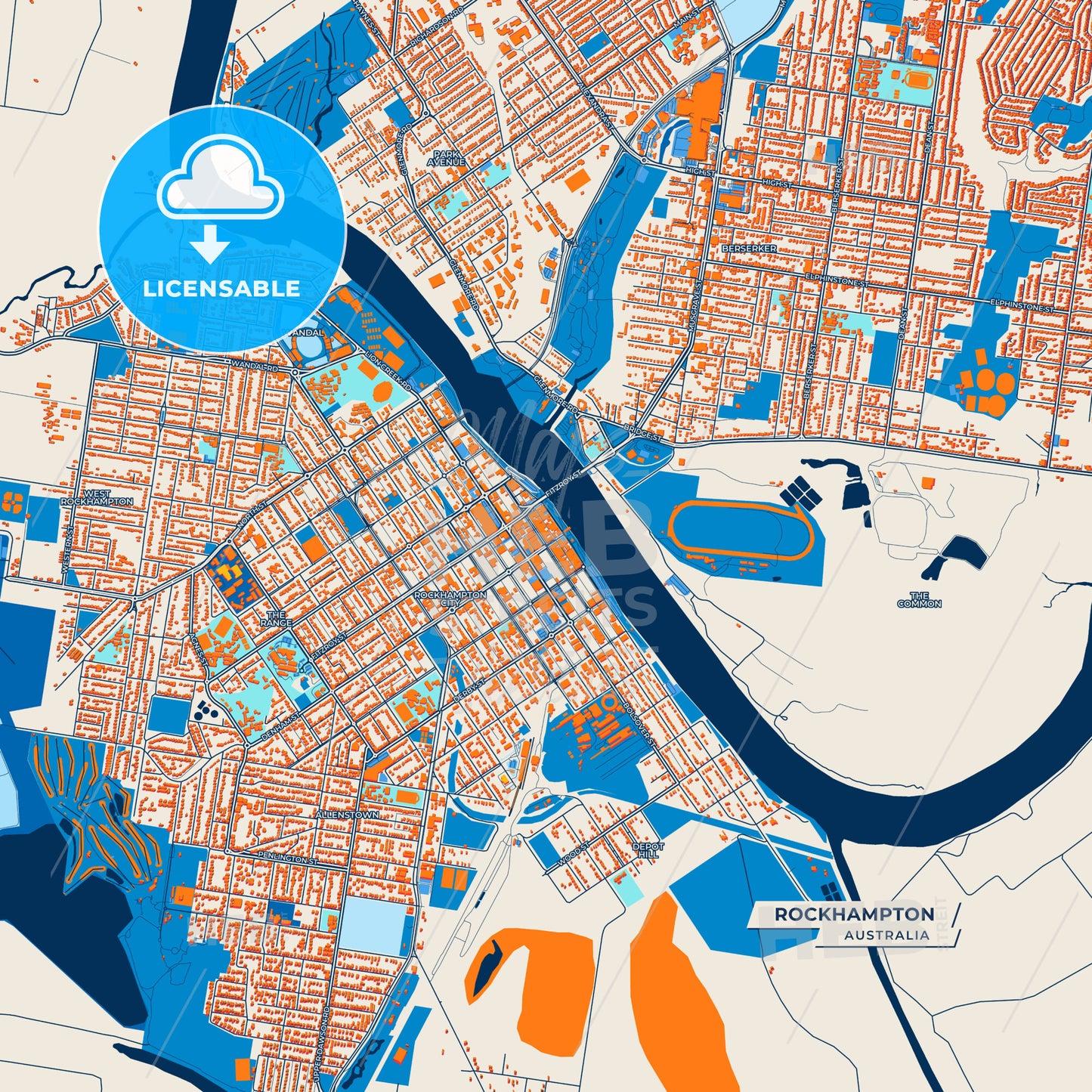 Canvas Print Template of Rockhampton Street Map