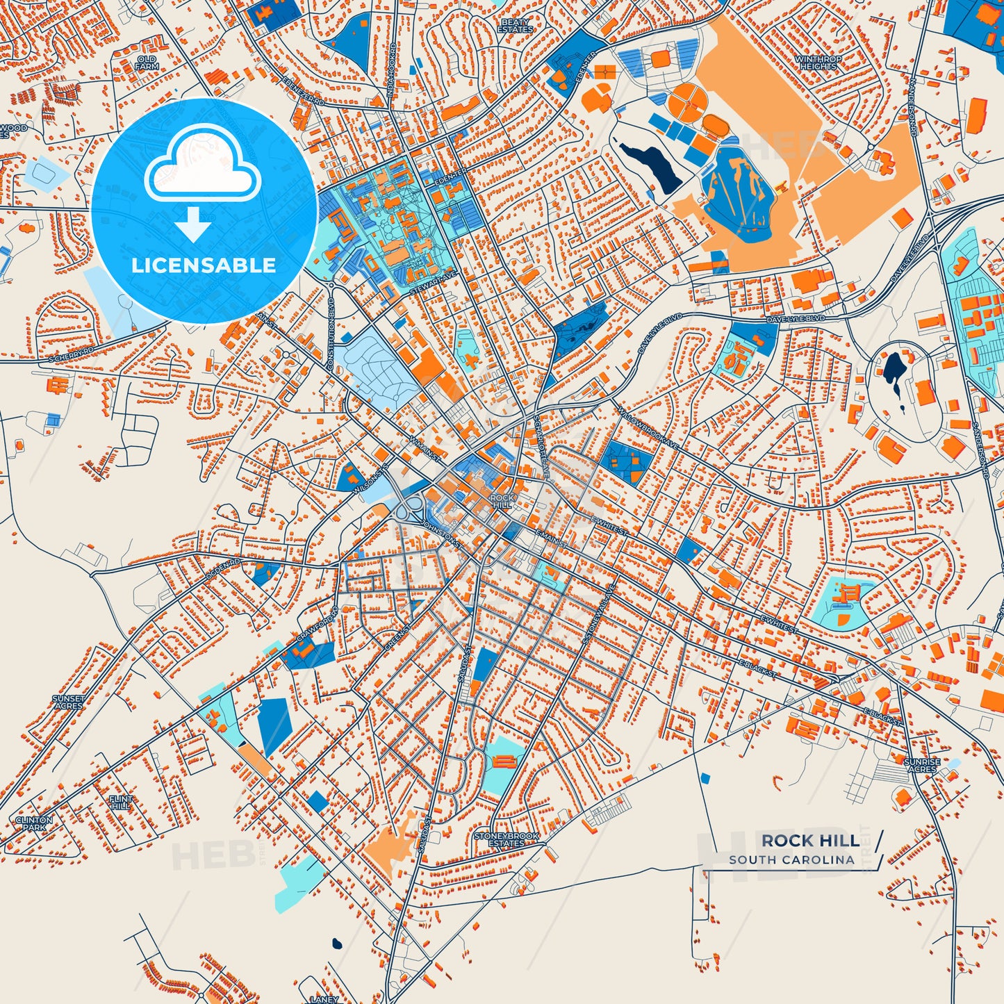 Canvas Print Template of Rock Hill Street Map