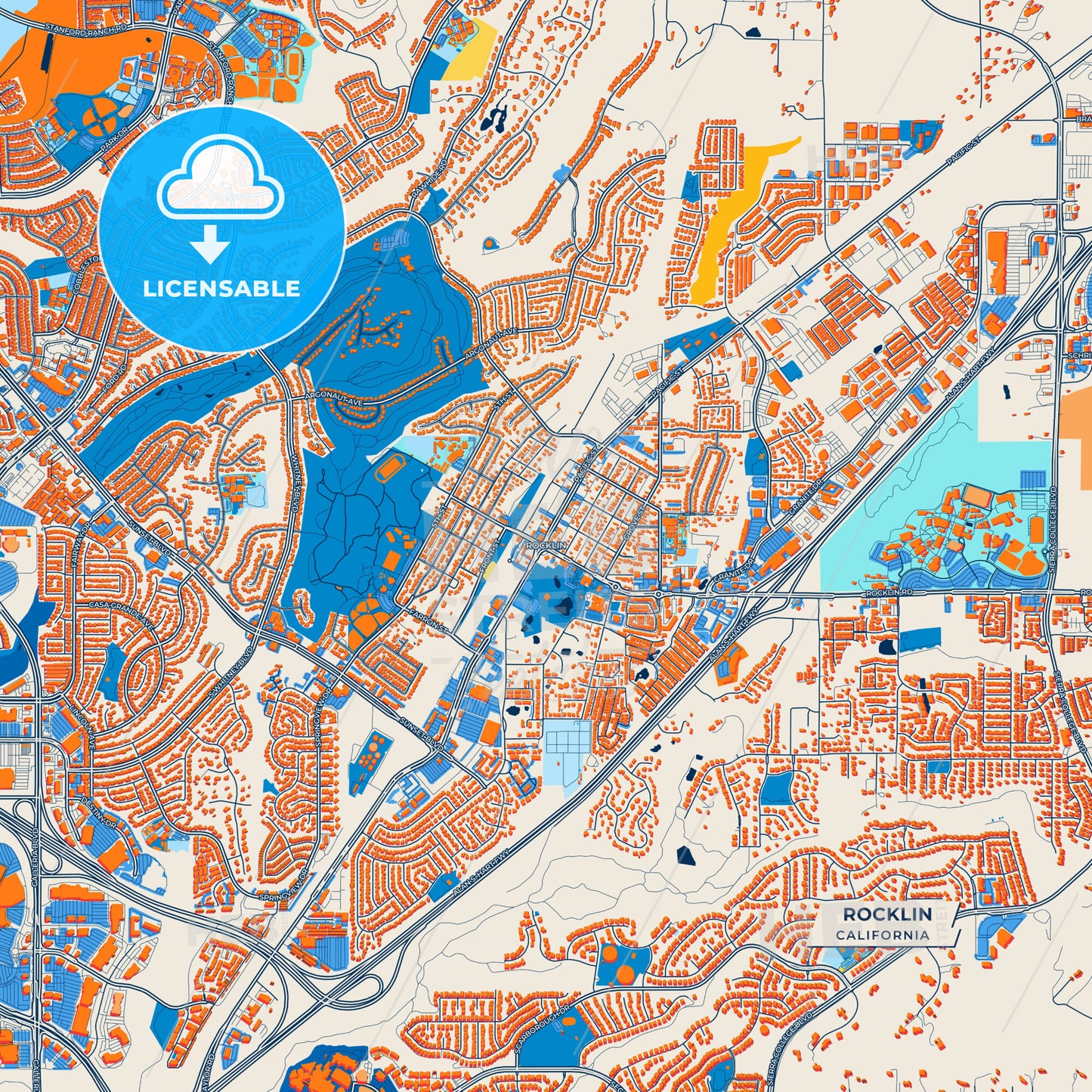 Canvas Print Template of Rocklin Street Map