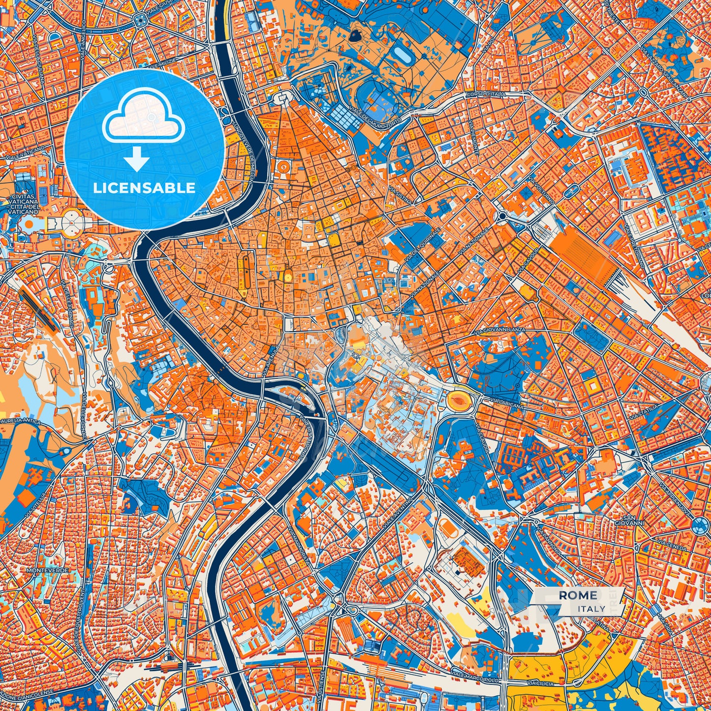 Canvas Print Template of Rome Street Map