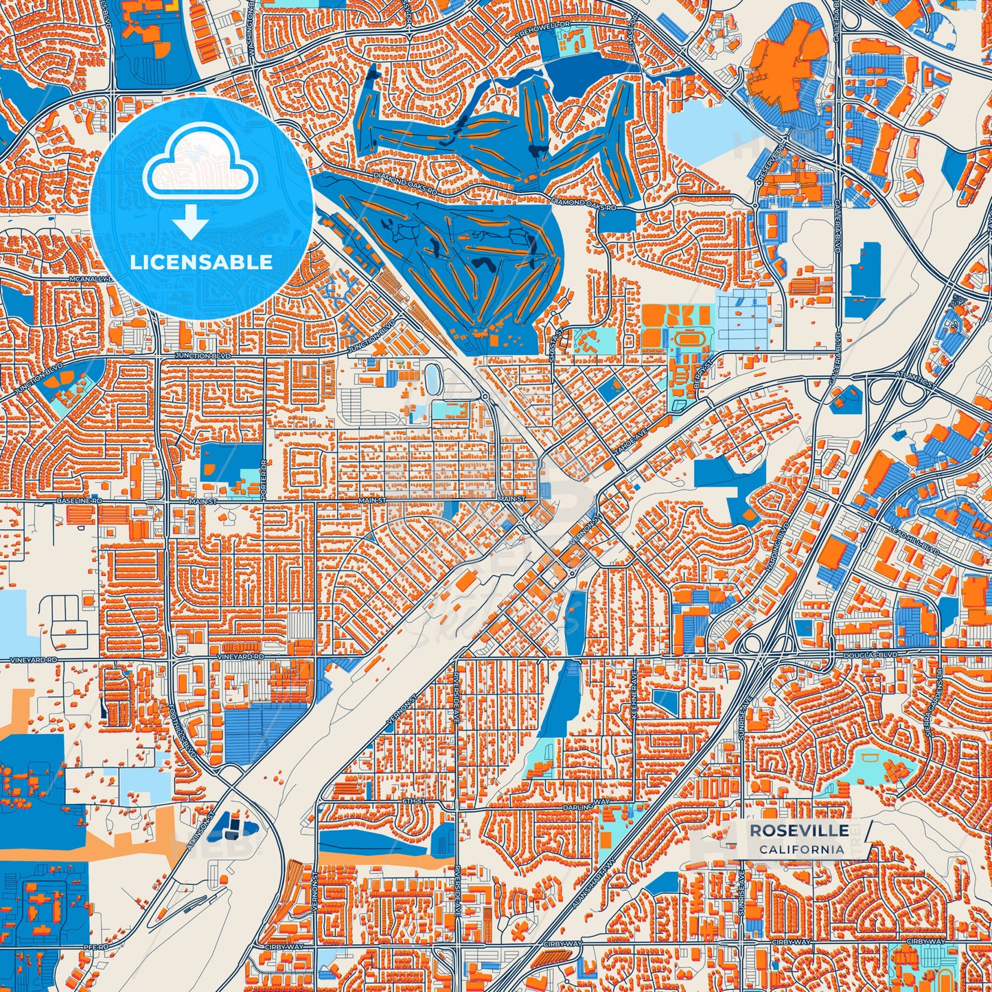 Canvas Print Template of Roseville Street Map