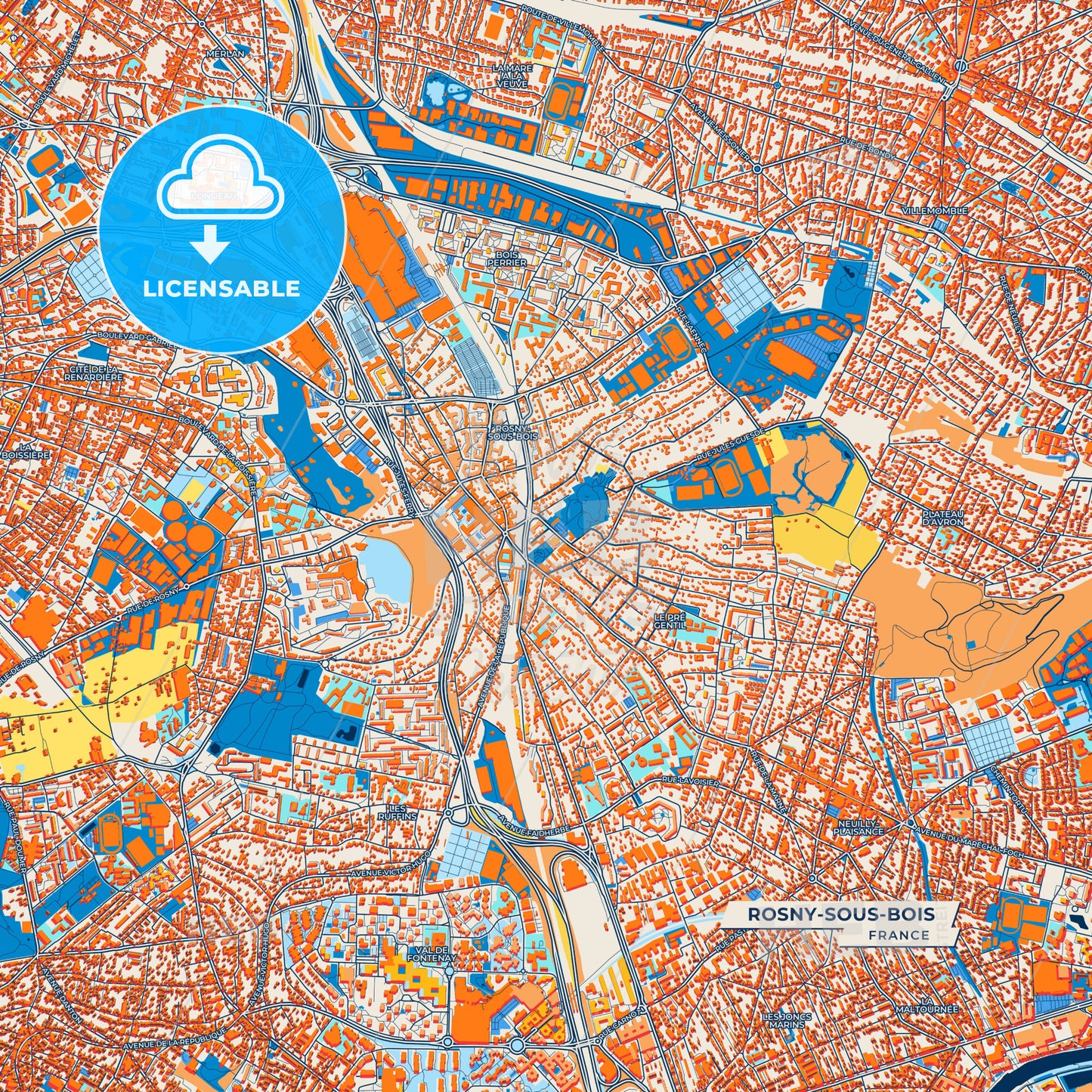 Canvas Print Template of Rosny-sous-Bois Street Map