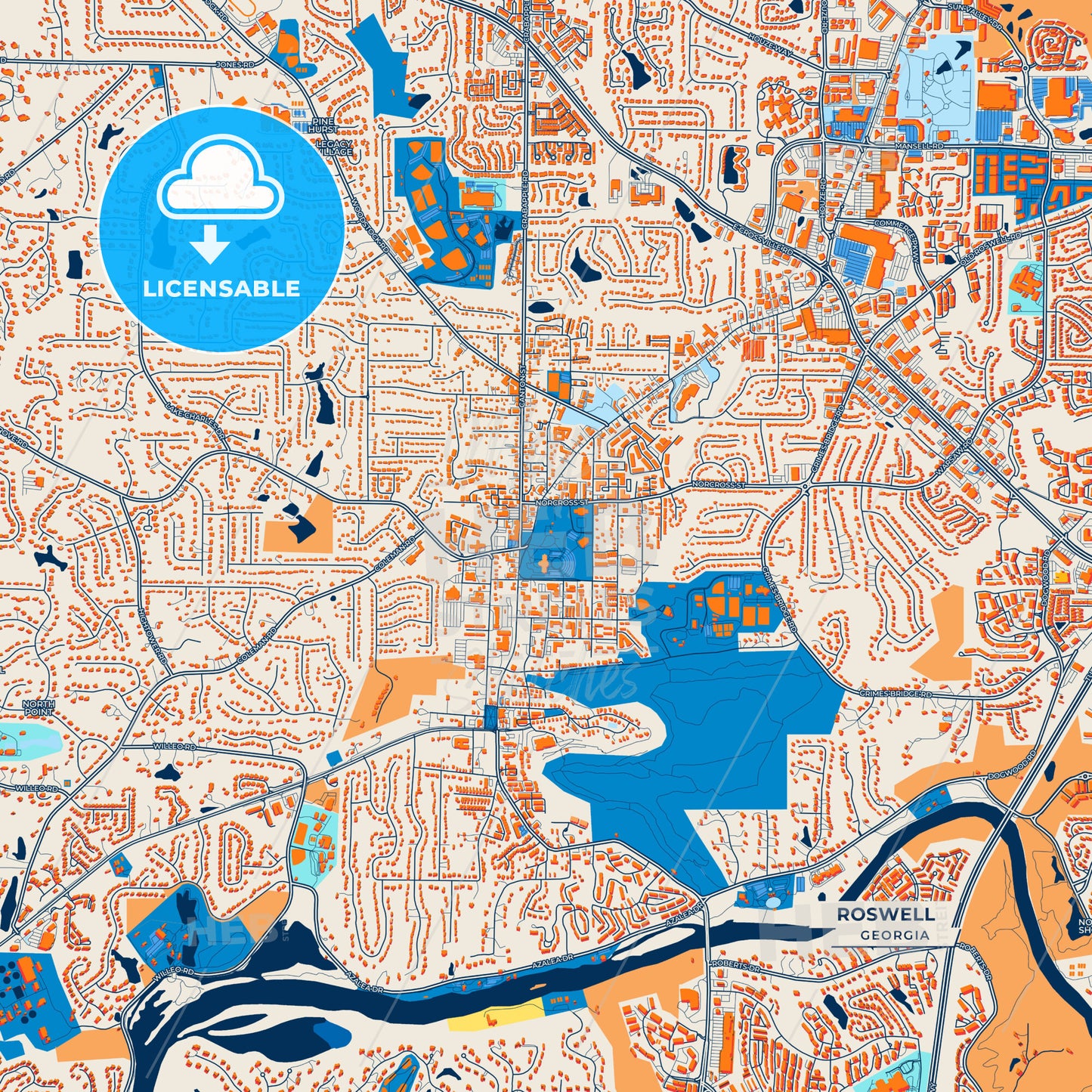 Canvas Print Template of Roswell Street Map