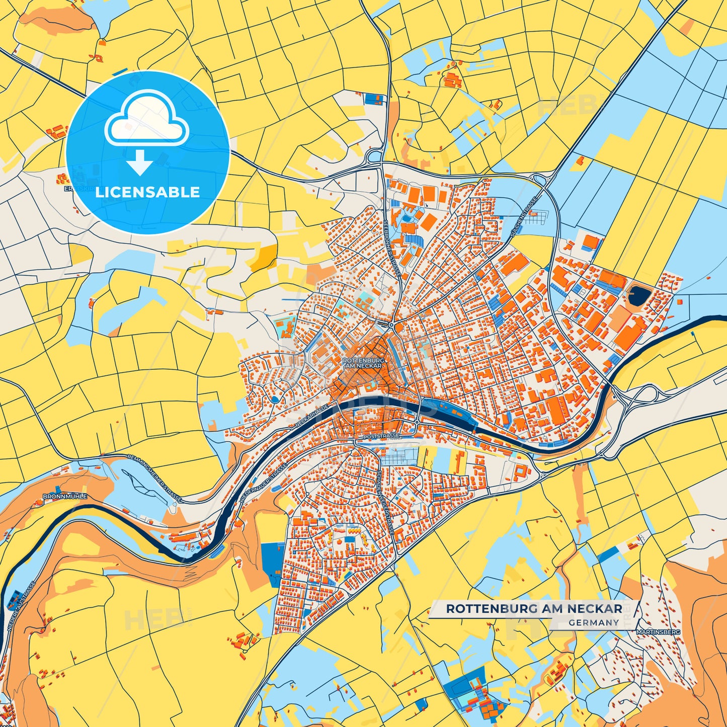 Canvas Print Template of Rottenburg am Neckar Street Map