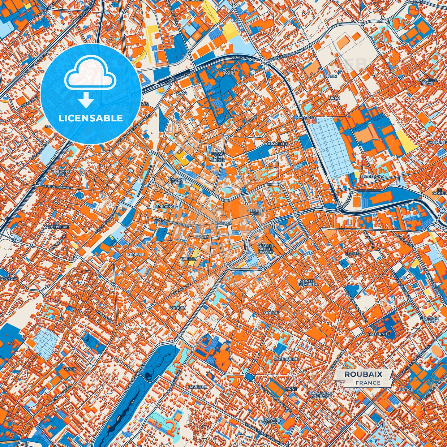 Canvas Print Template of Roubaix Street Map
