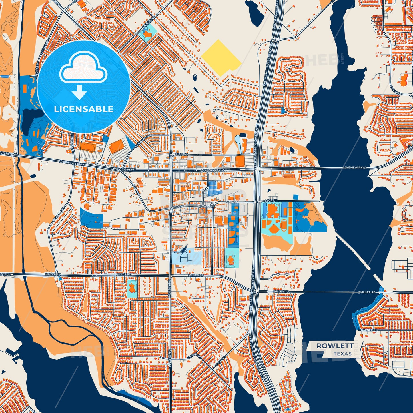 Canvas Print Template of Rowlett Street Map
