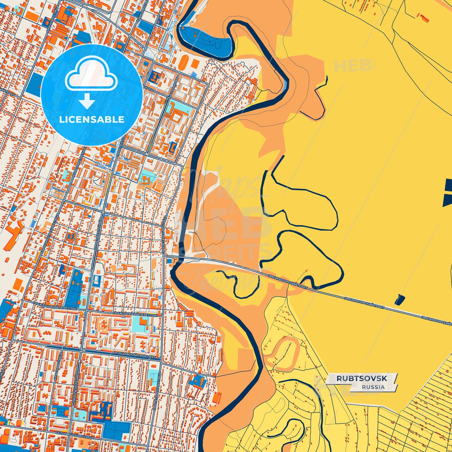 Canvas Print Template of Rubtsovsk Street Map