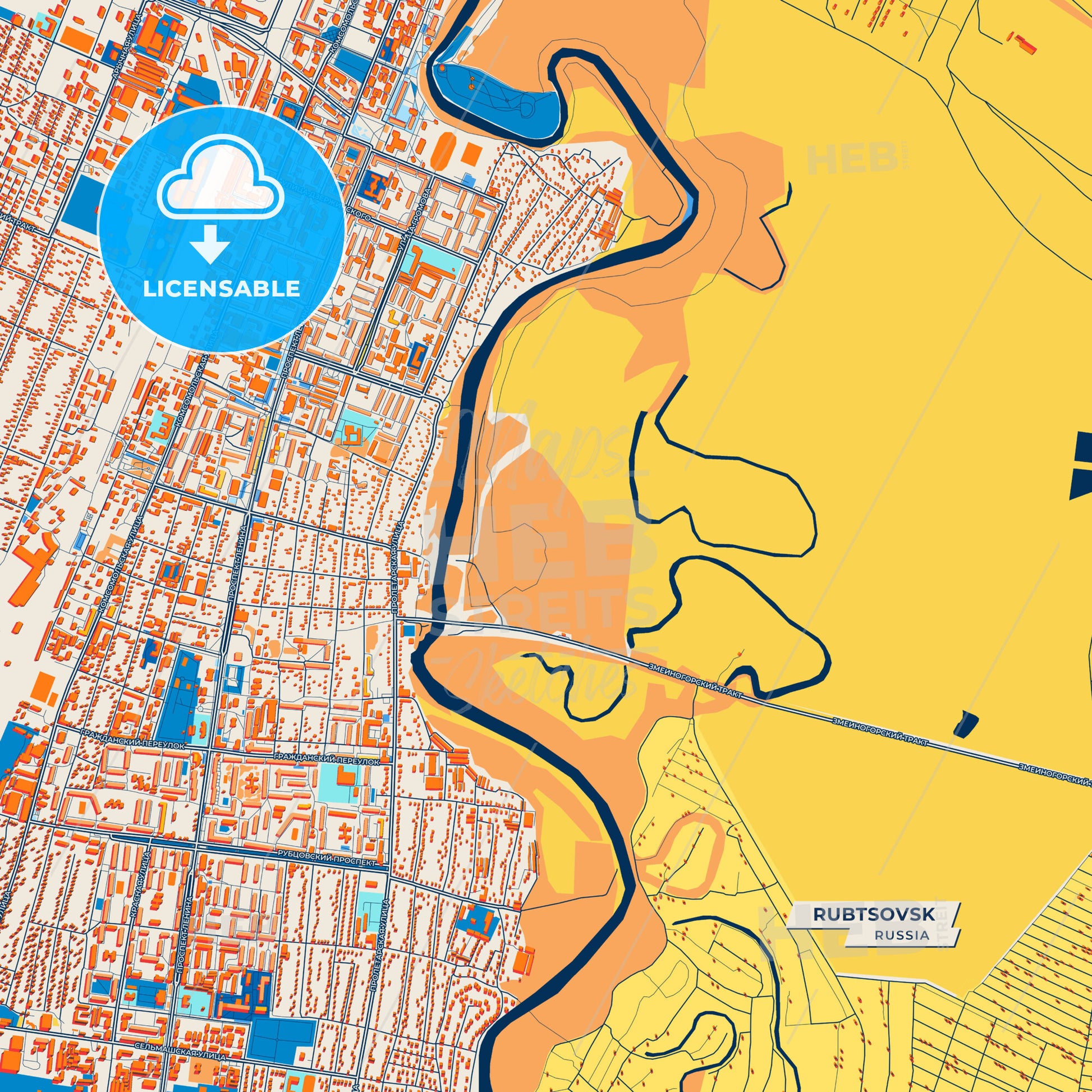 Canvas Print Template of Rubtsovsk Street Map