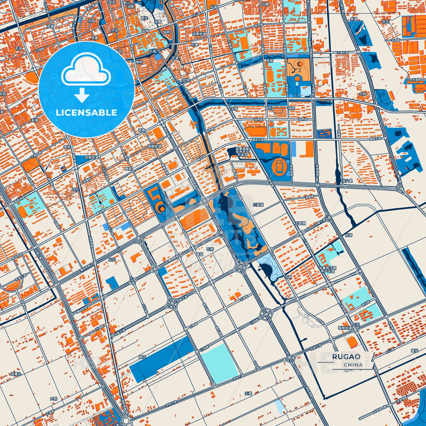 Canvas Print Template of Rugao Street Map