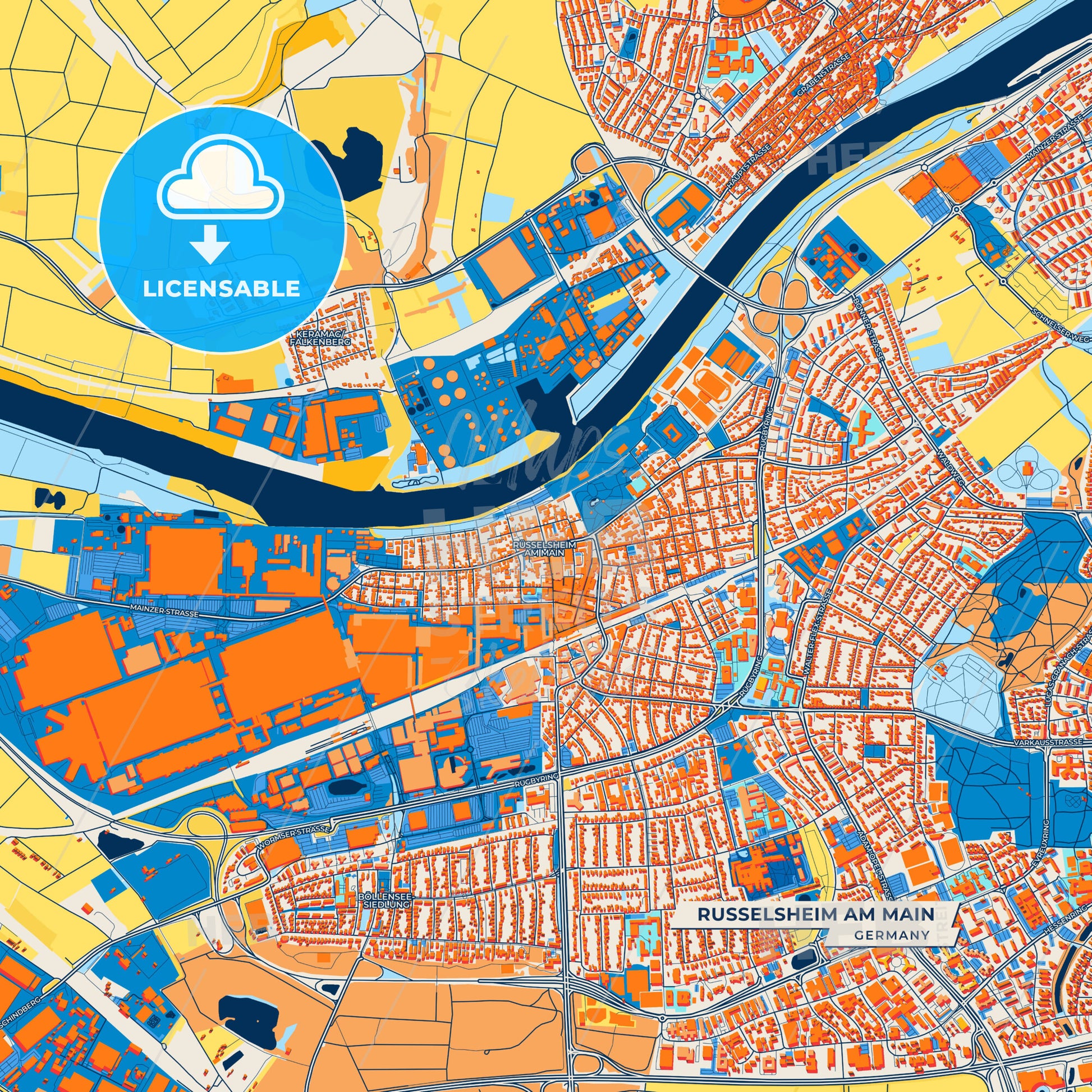 Canvas Print Template of Russelsheim am Main Street Map