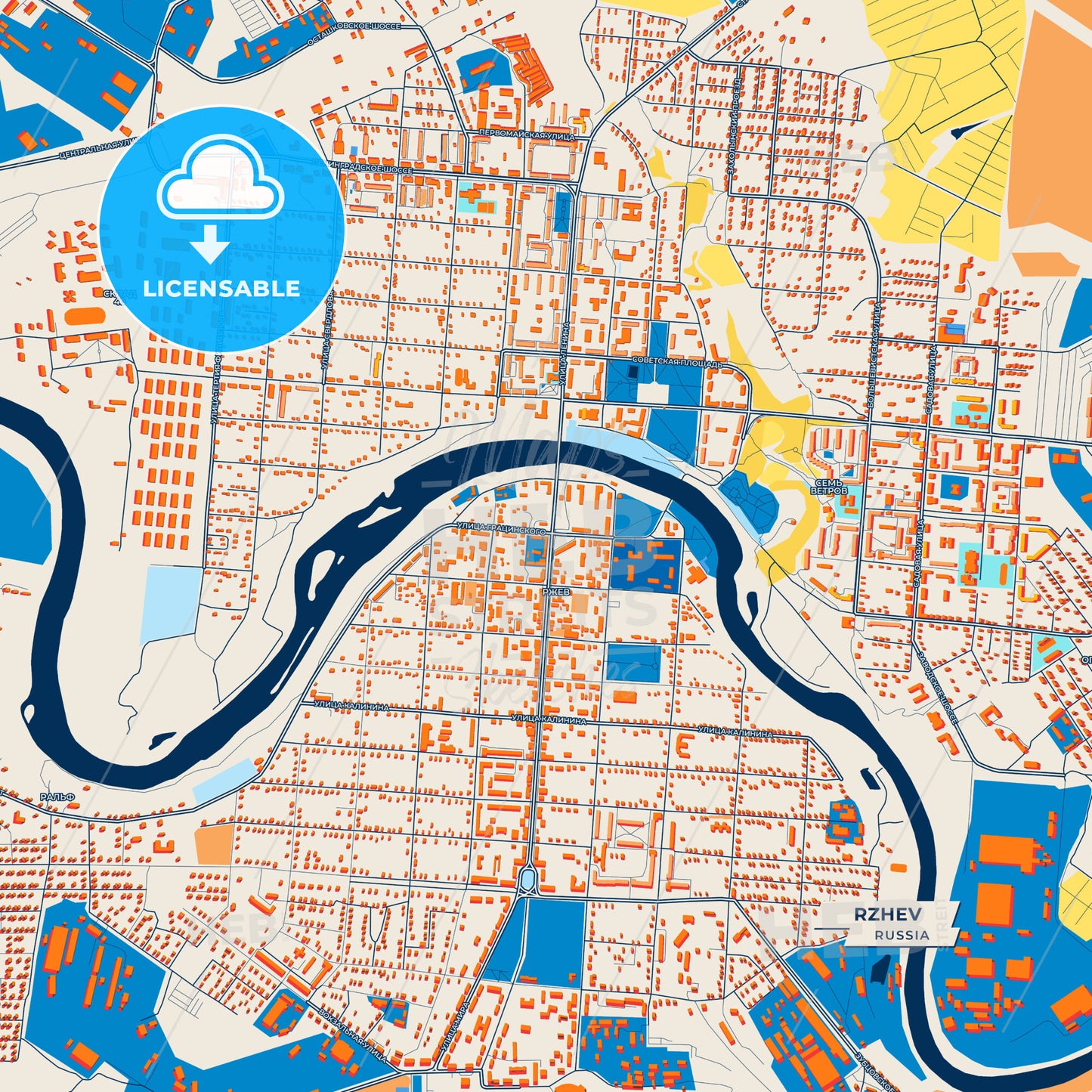 Canvas Print Template of Rzhev Street Map