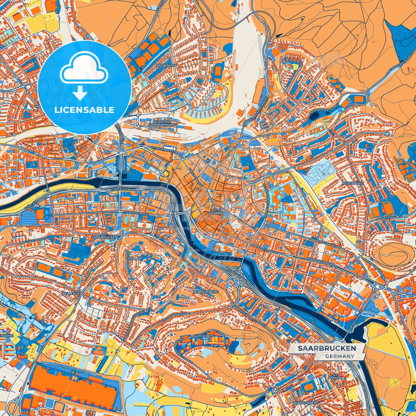 Canvas Print Template of Saarbrucken Street Map