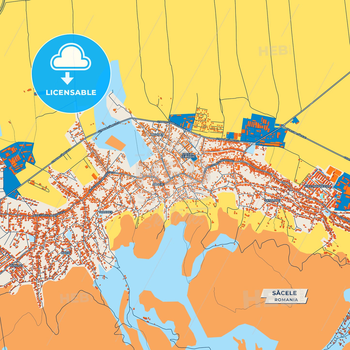 Canvas Print Template of Săcele Street Map