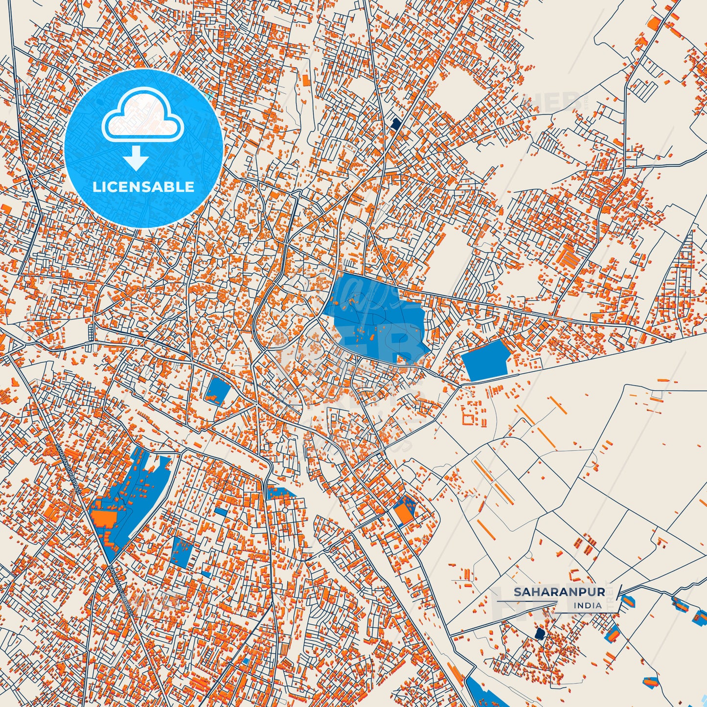 Canvas Print Template of Saharanpur Street Map