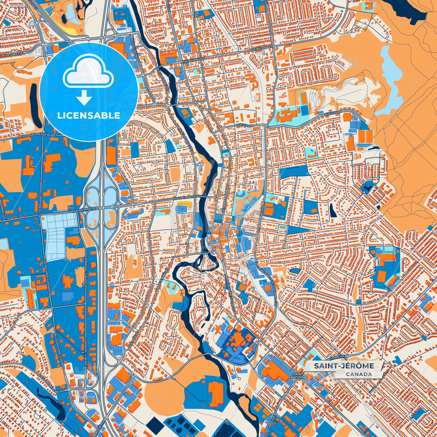 Canvas Print Template of Saint-Jérôme Street Map
