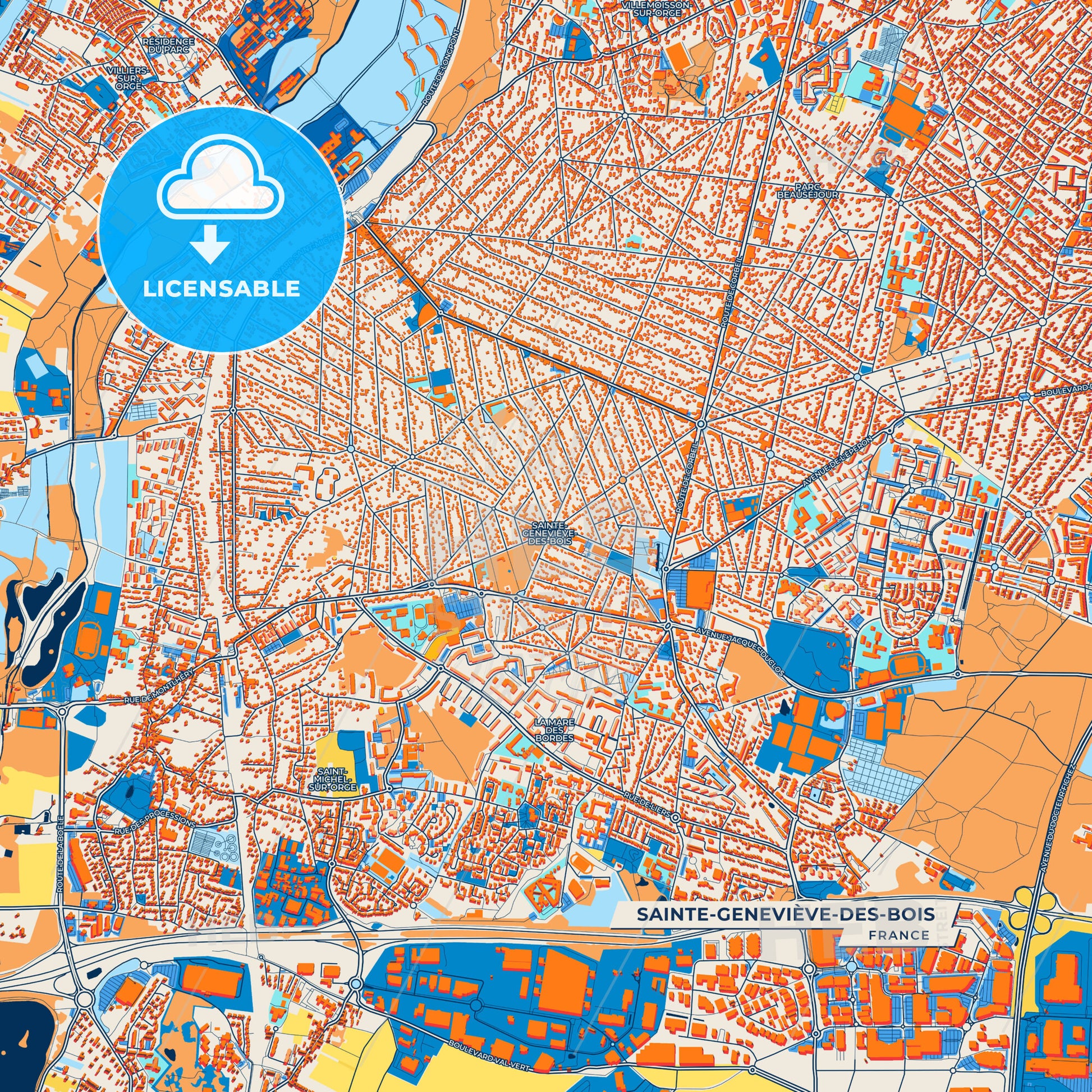 Canvas Print Template of Sainte-Geneviève-des-Bois Street Map