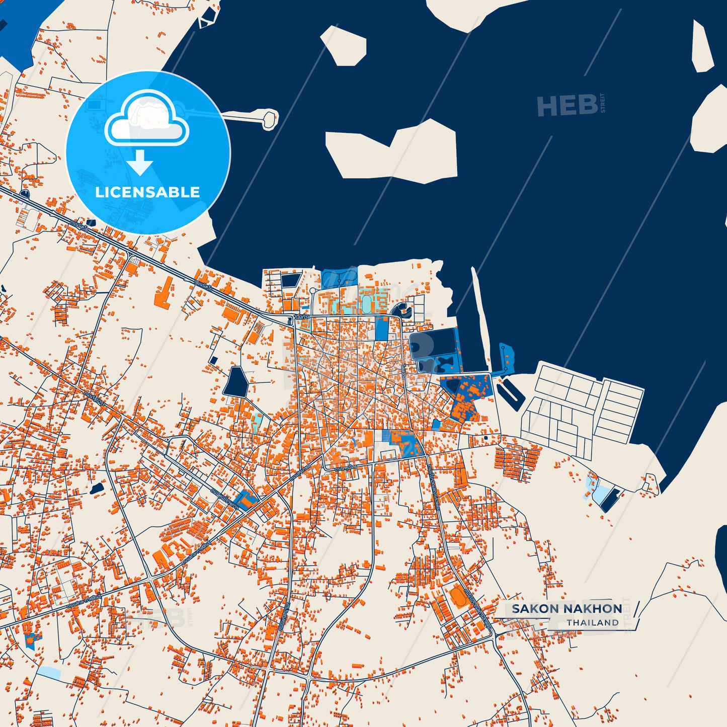 Canvas Print Template of Sakon Nakhon Street Map