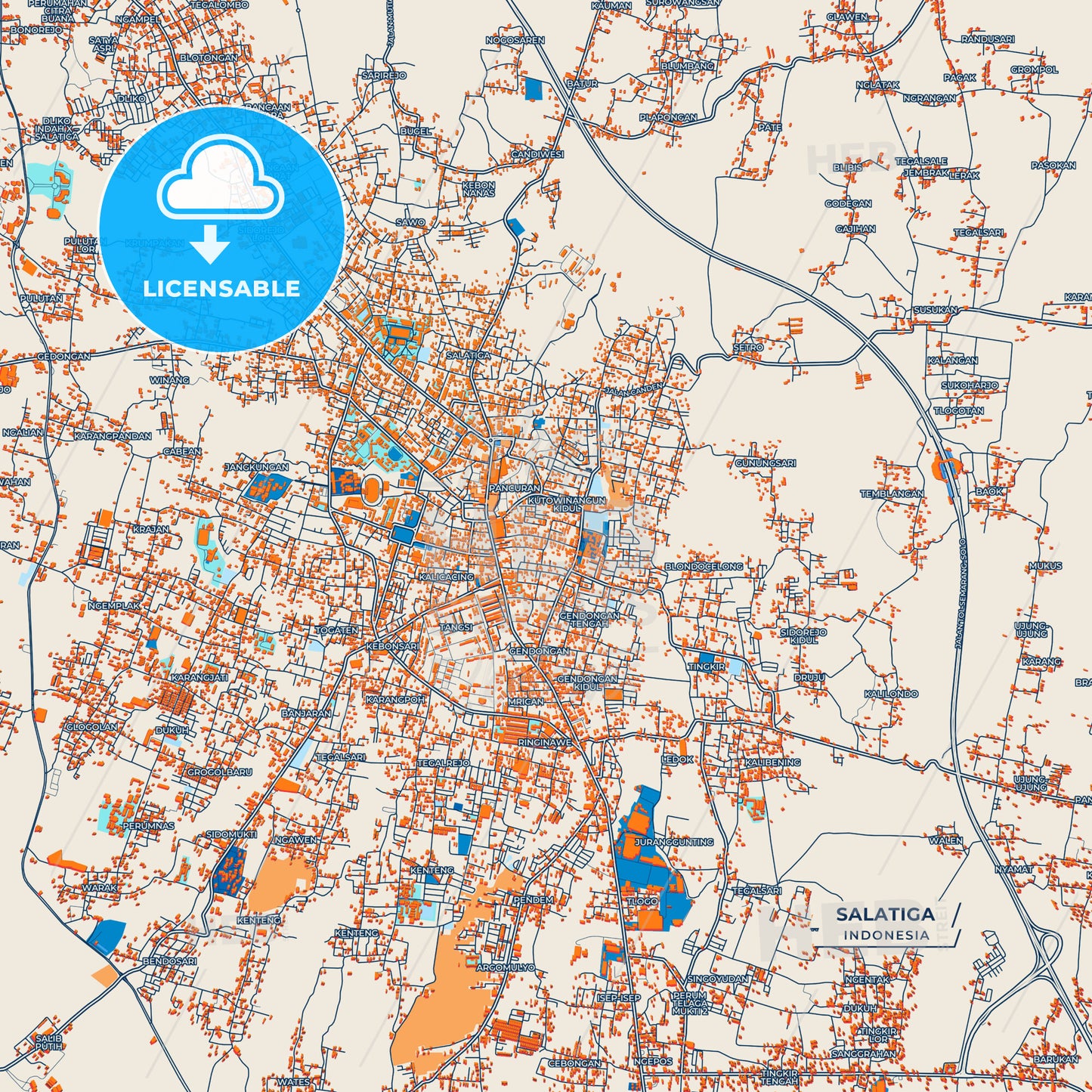 Canvas Print Template of Salatiga Street Map